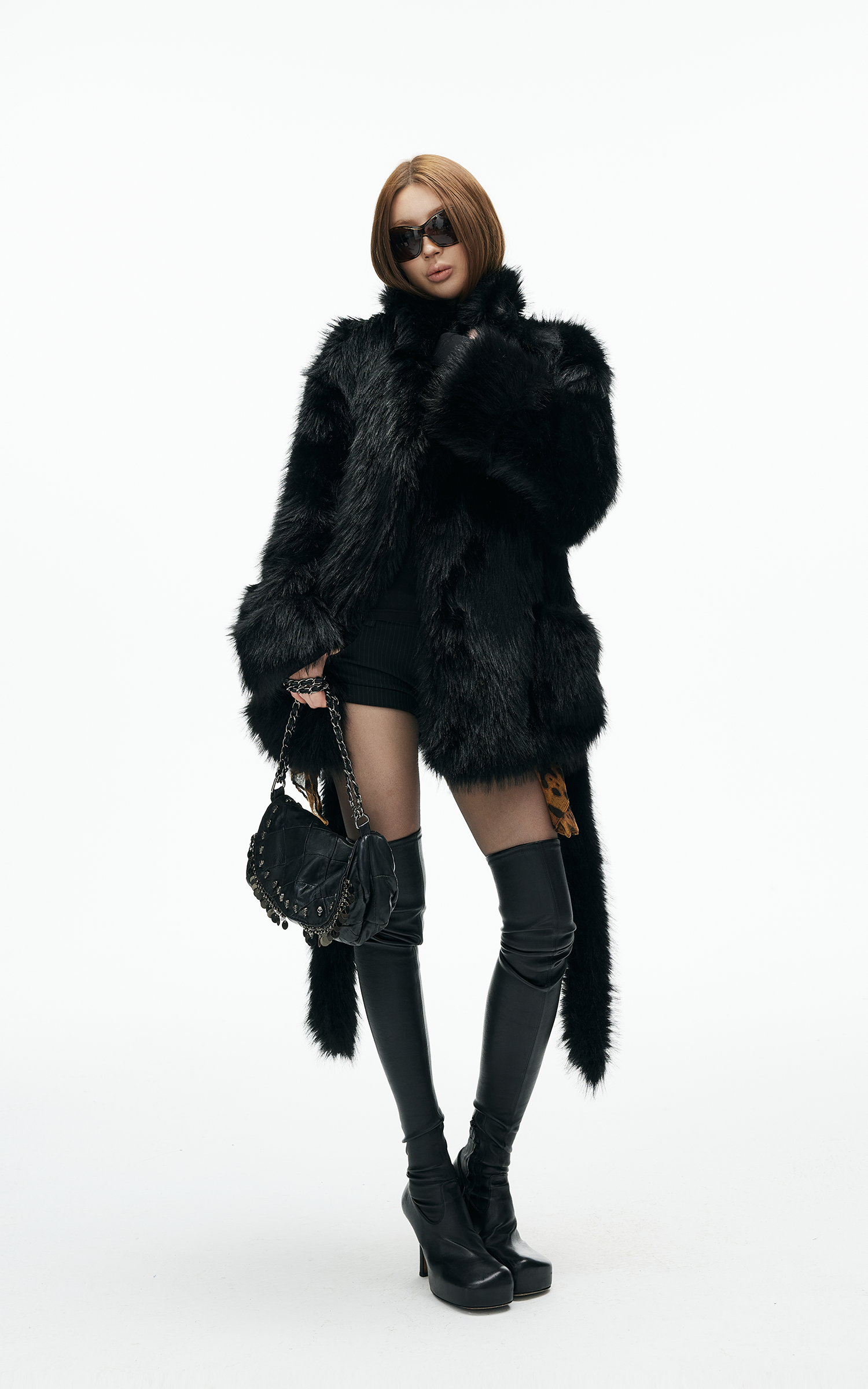 IAMXIAA Faux Fox Fur Belted Plush Coat Bold Winter Style