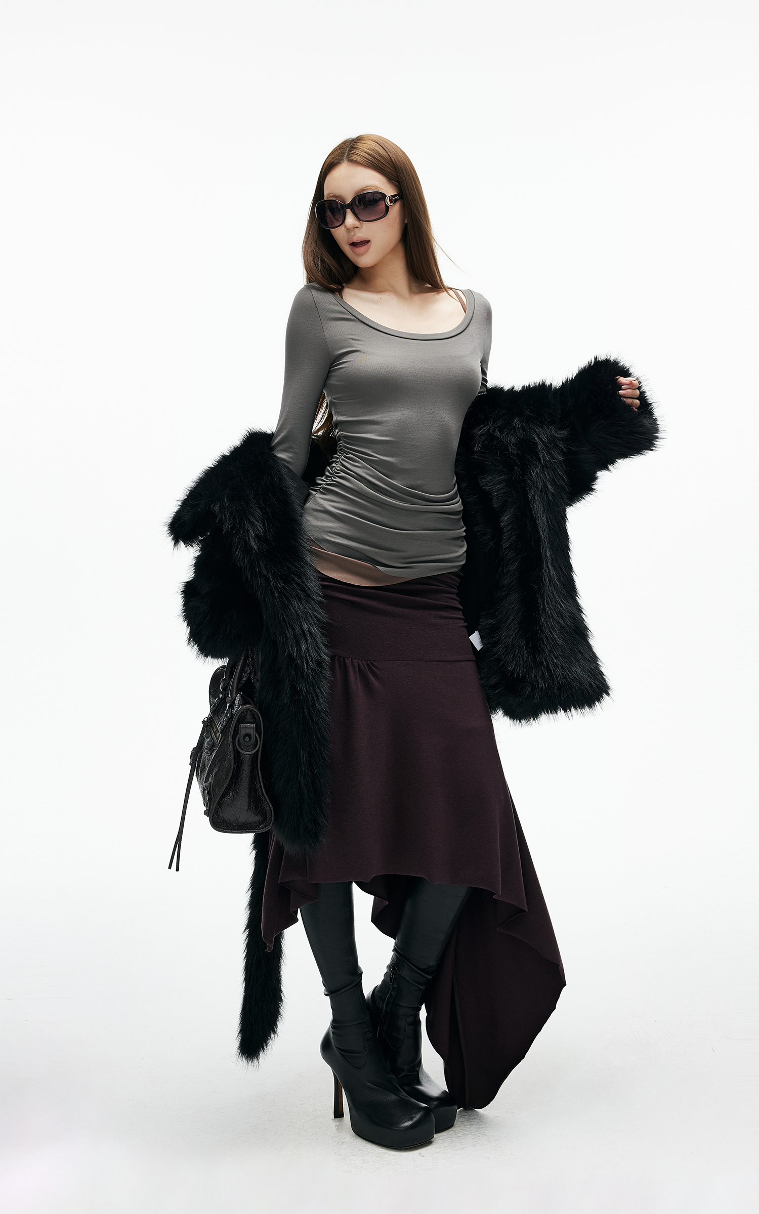 IAMXIAA Faux Fox Fur Belted Plush Coat Bold Winter Style