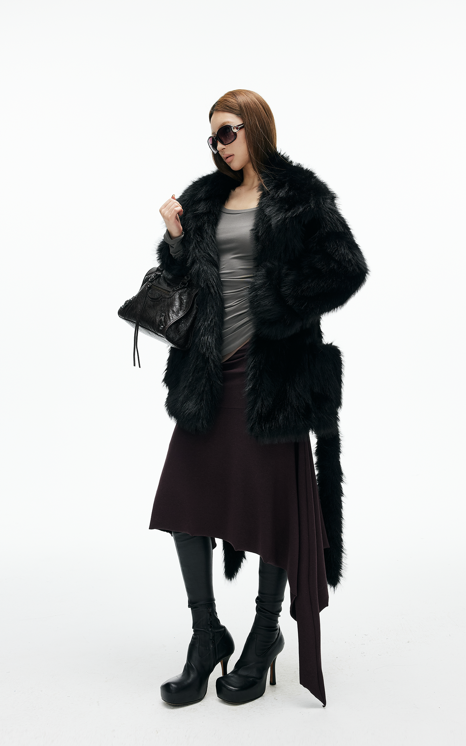 IAMXIAA Faux Fox Fur Belted Plush Coat Bold Winter Style
