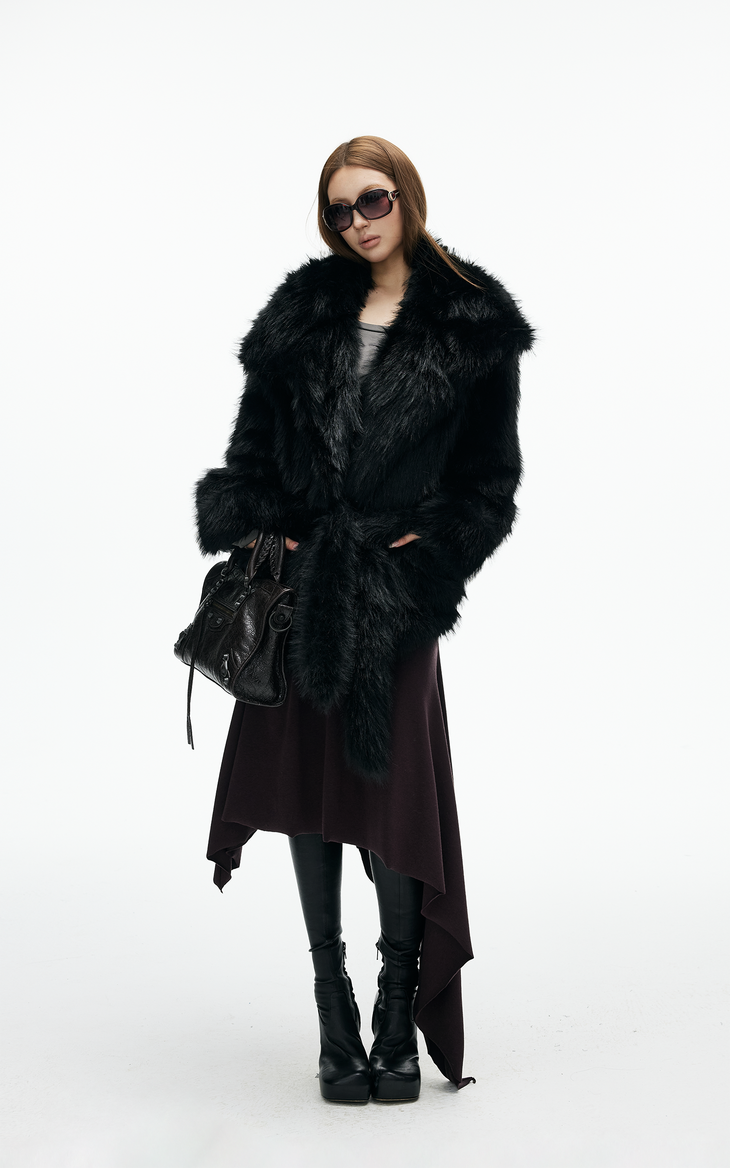 IAMXIAA Faux Fox Fur Belted Plush Coat Bold Winter Style