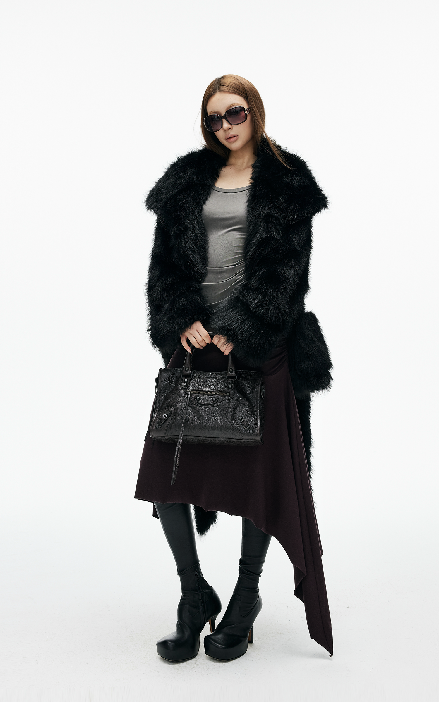 IAMXIAA Faux Fox Fur Belted Plush Coat Bold Winter Style