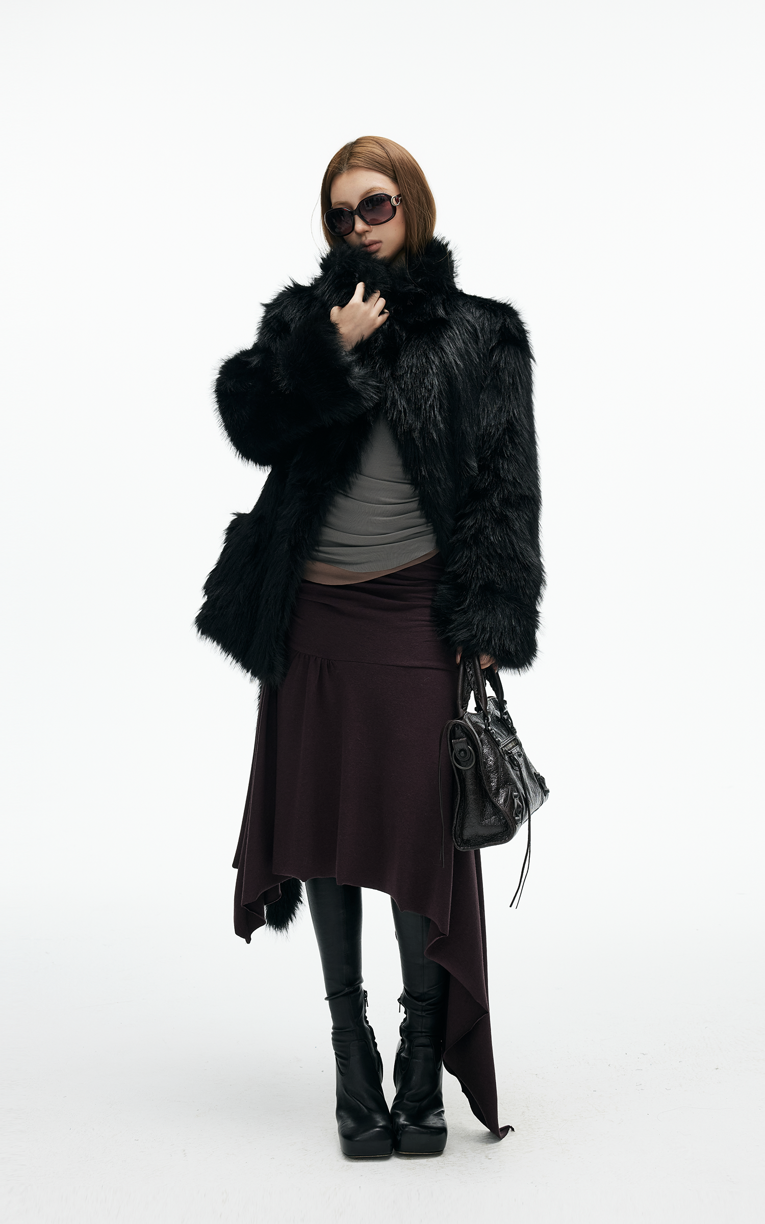 IAMXIAA Faux Fox Fur Belted Plush Coat Bold Winter Style