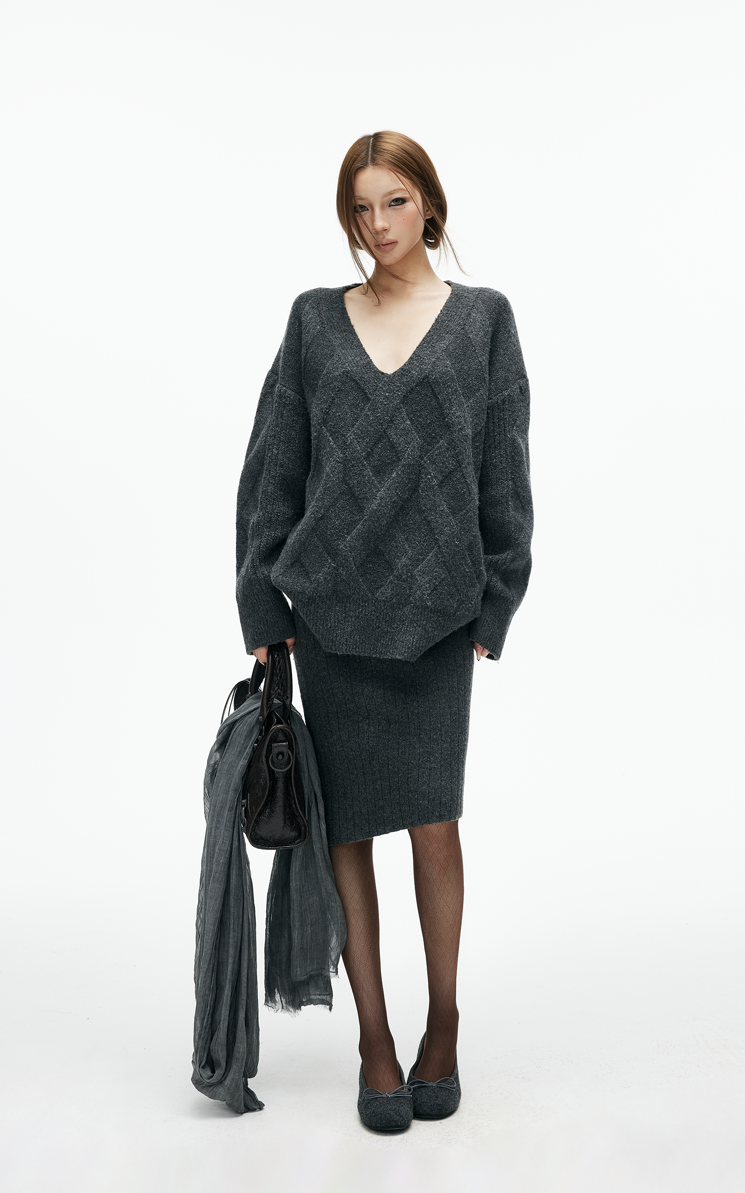 IAMXIAA ケーブルニットセーター &amp; リブスカート2点セット