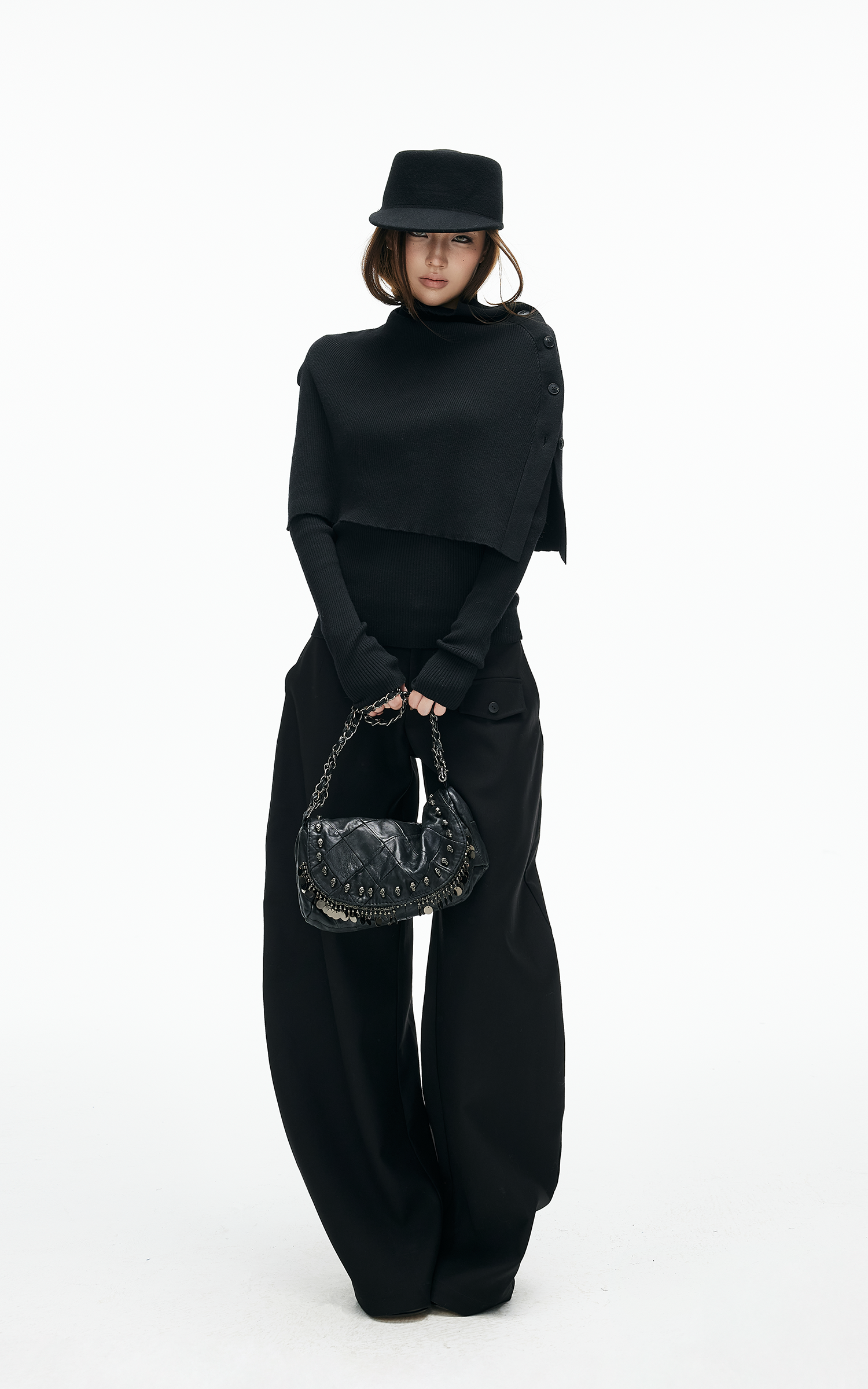 IAMXIAA ニットケープ &amp; リブベーストップの2ピースセット