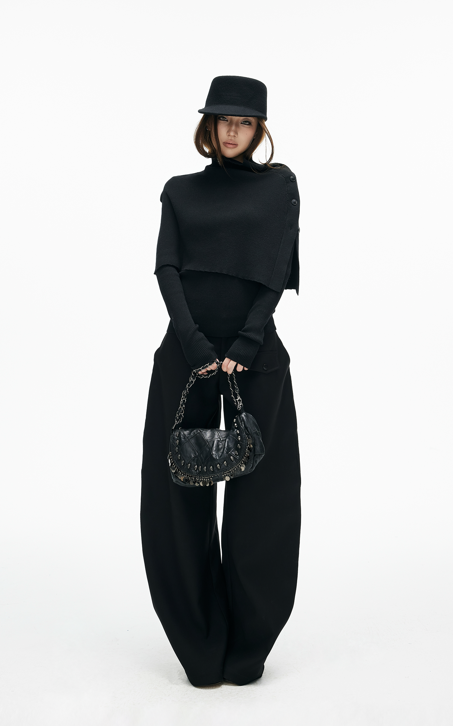 IAMXIAA ニットケープ &amp; リブベーストップの2ピースセット