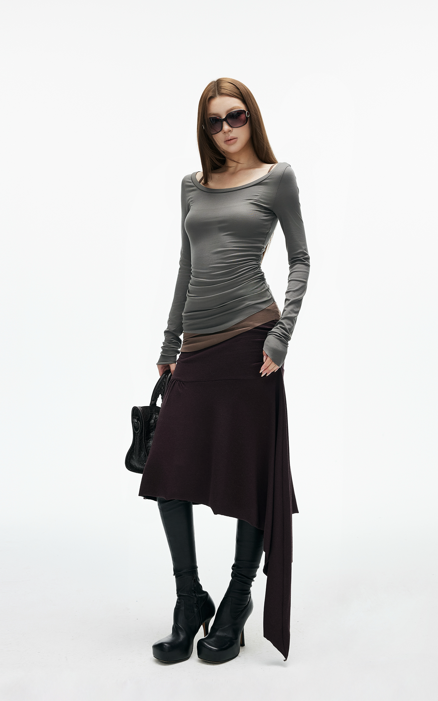 IAMXIAA アシンメトリックルーシュミディスカート