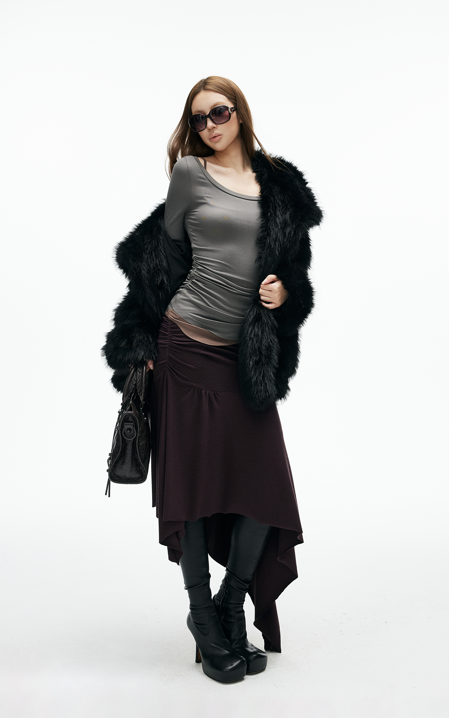 IAMXIAA アシンメトリックルーシュミディスカート