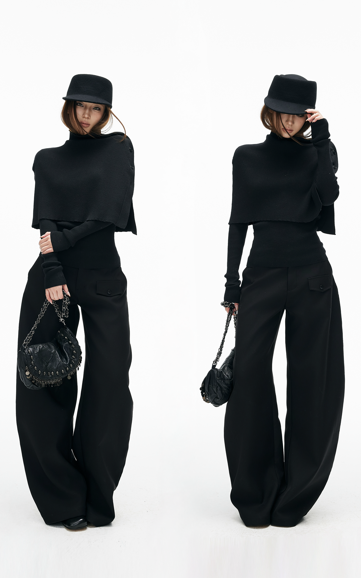 IAMXIAA ニットケープ &amp; リブベーストップの2ピースセット