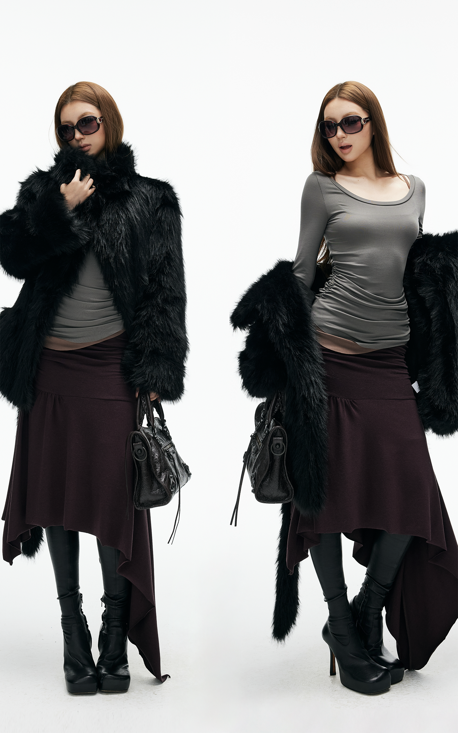 IAMXIAA アシンメトリックルーシュミディスカート