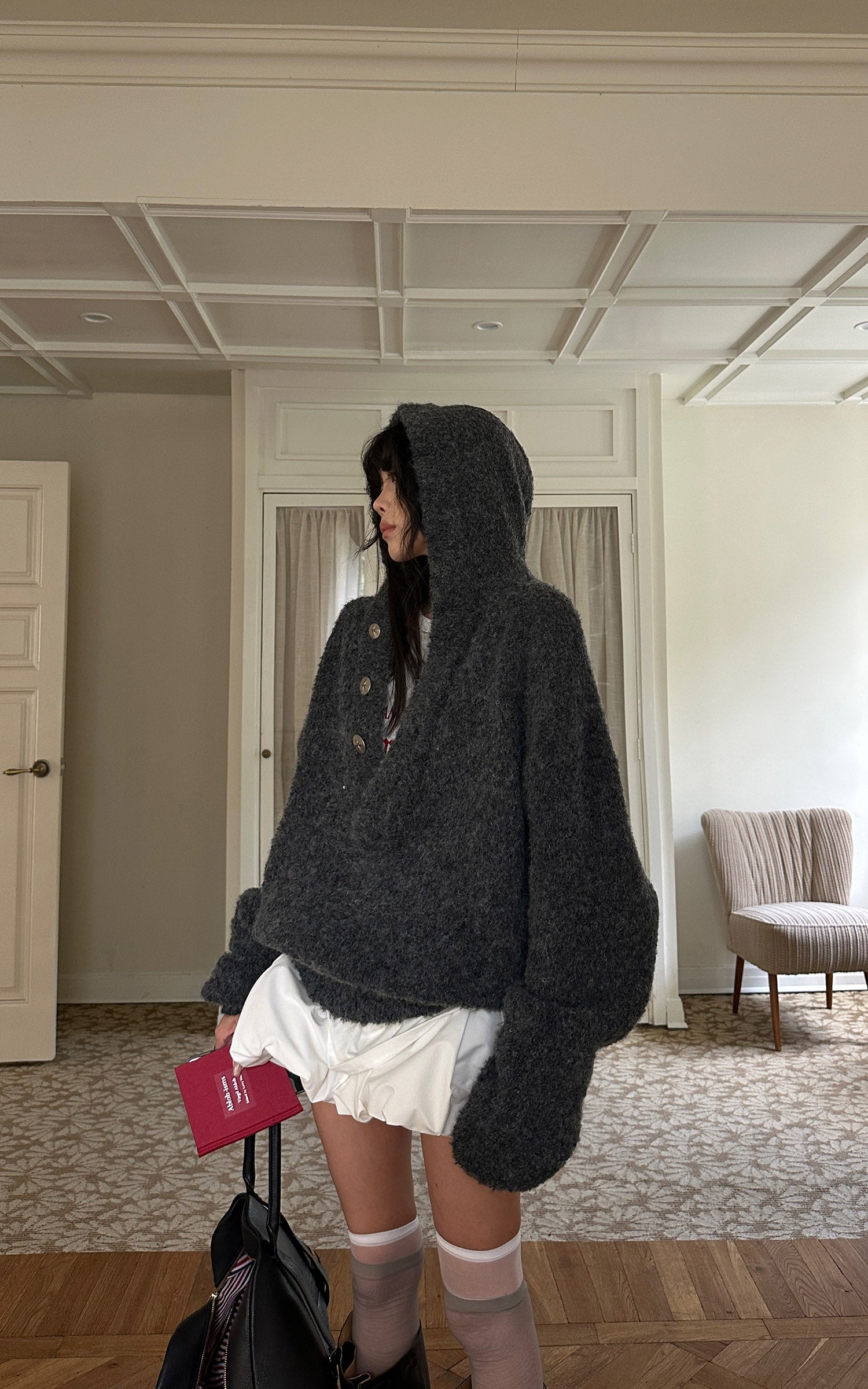 WARDEN EDGE フード付きテクスチャードニットジャケット