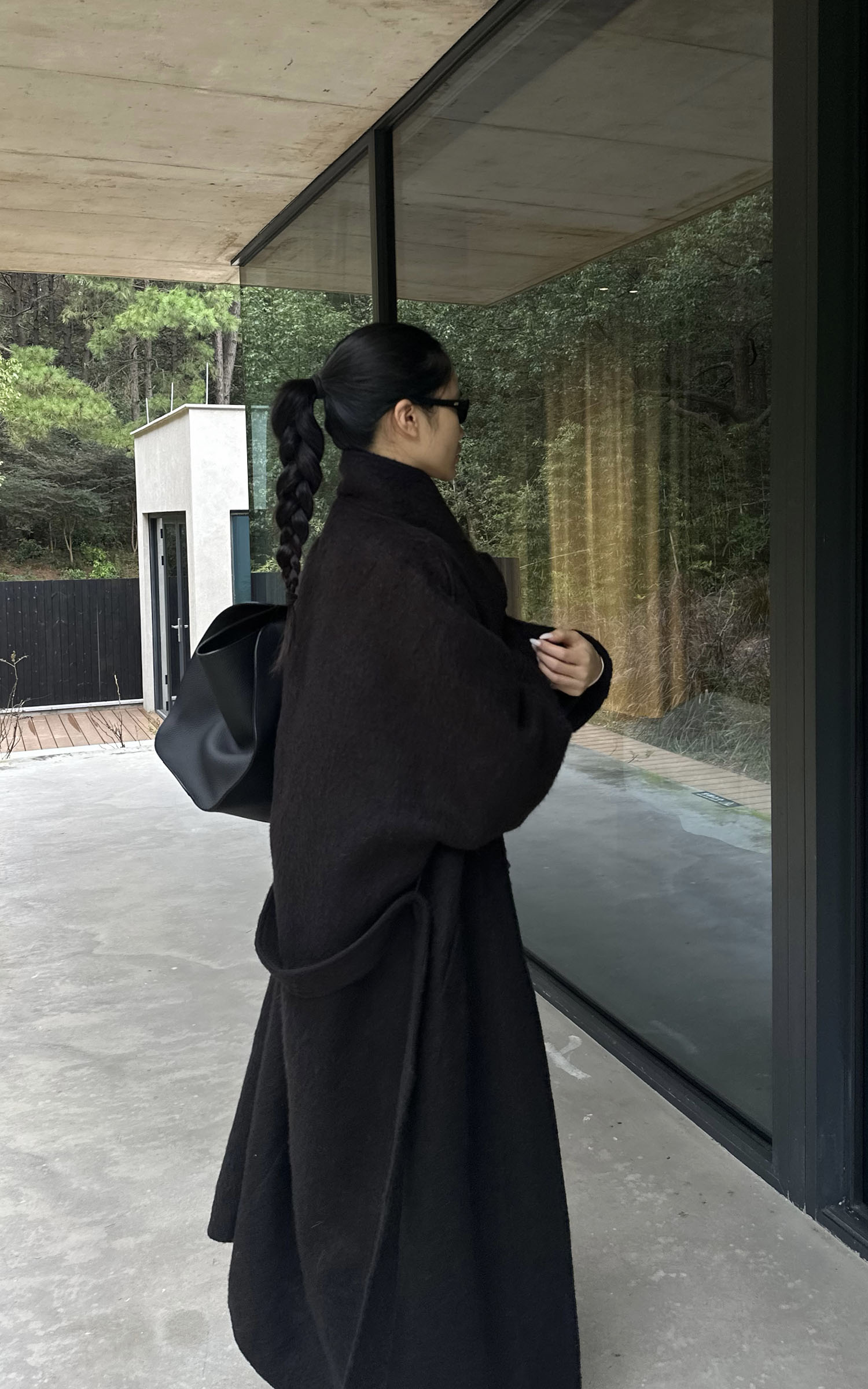 ROVENTE テクスチャードウールコート オーバーサイズラペル付き &amp; タイベルト