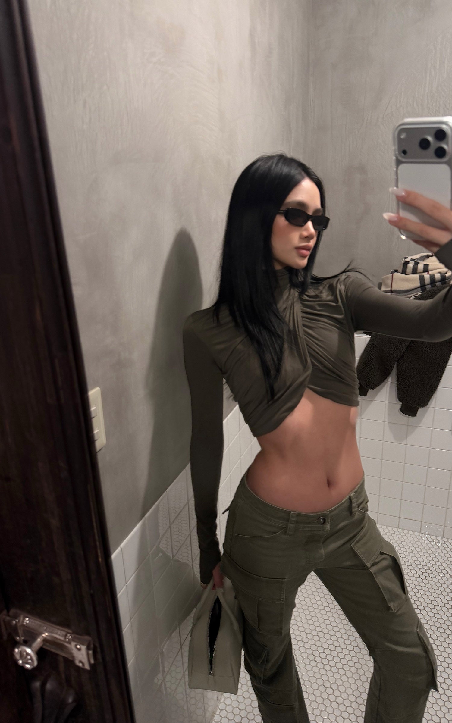 ROVENTE Draped Cropped Turtleneck Top