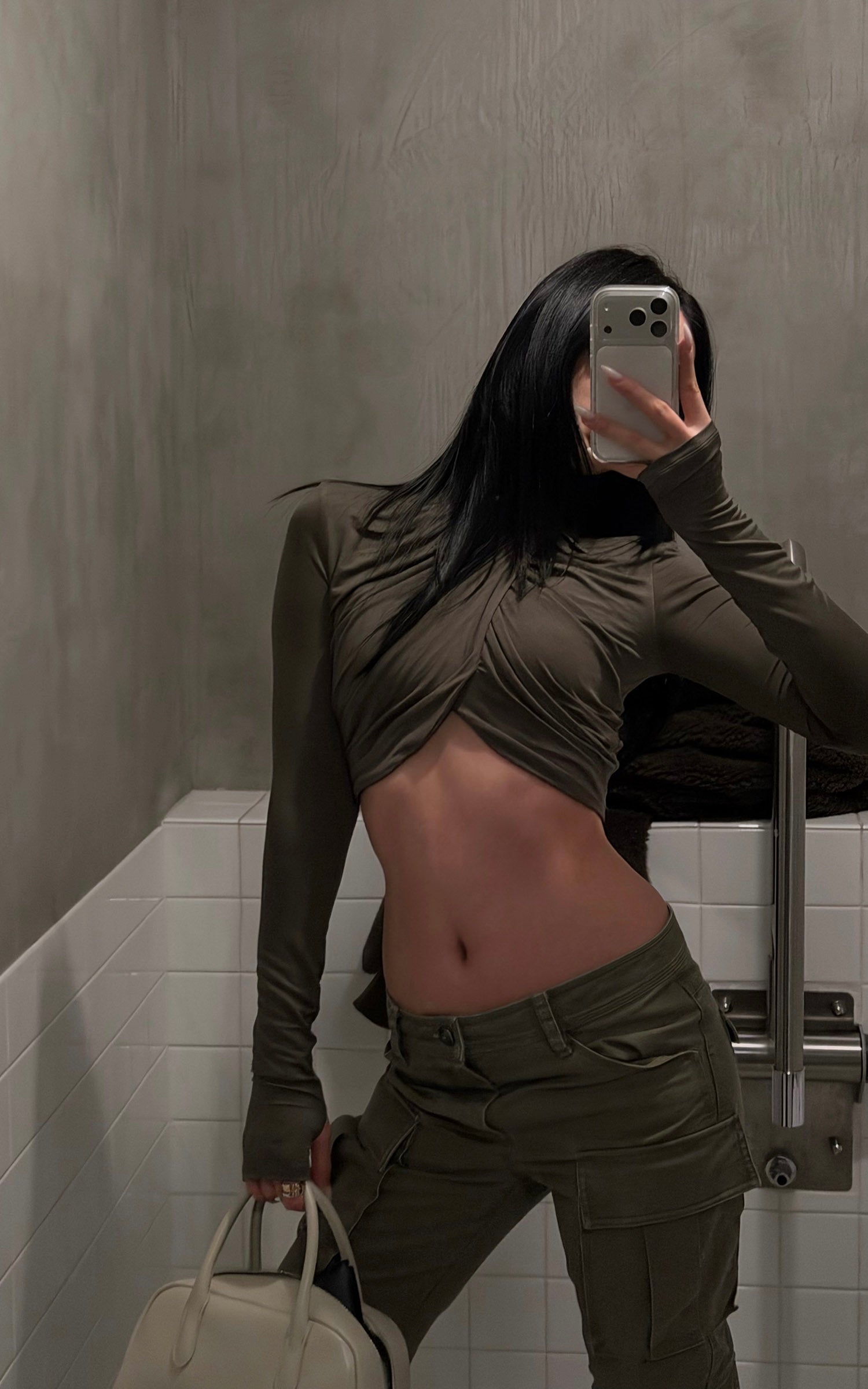 ROVENTE Draped Cropped Turtleneck Top