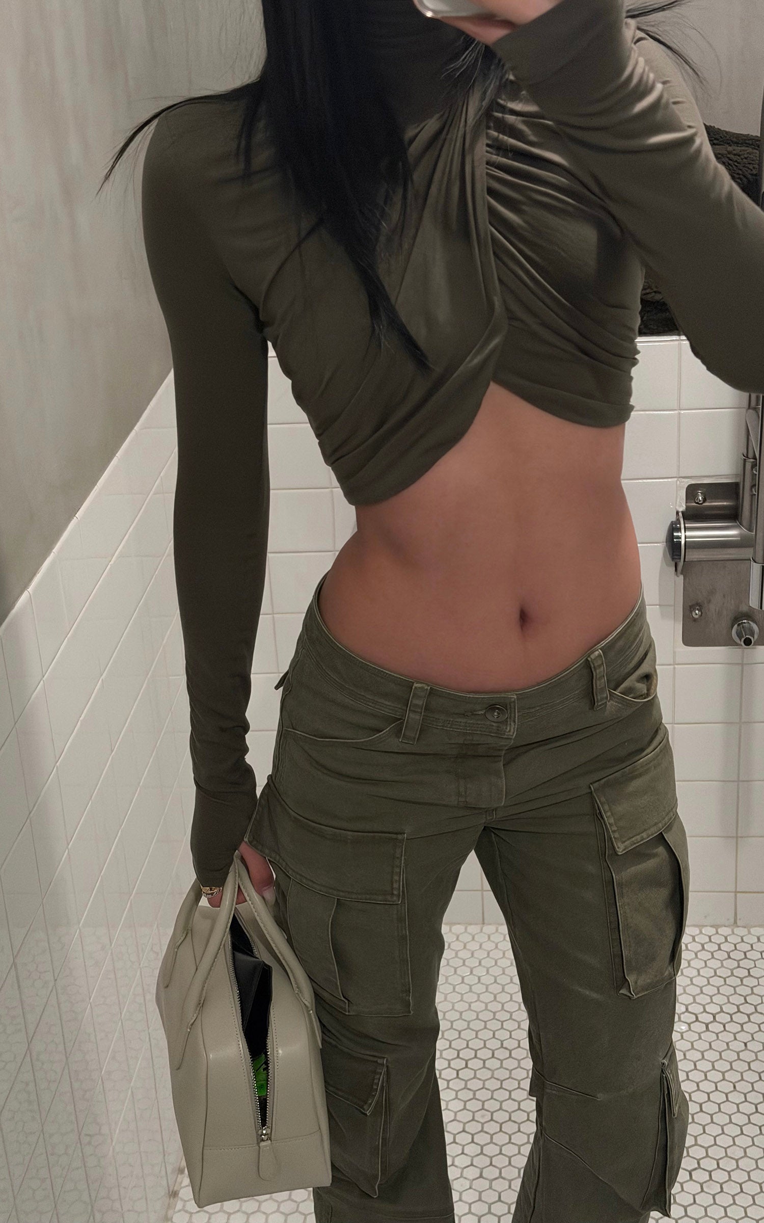 ROVENTE Draped Cropped Turtleneck Top