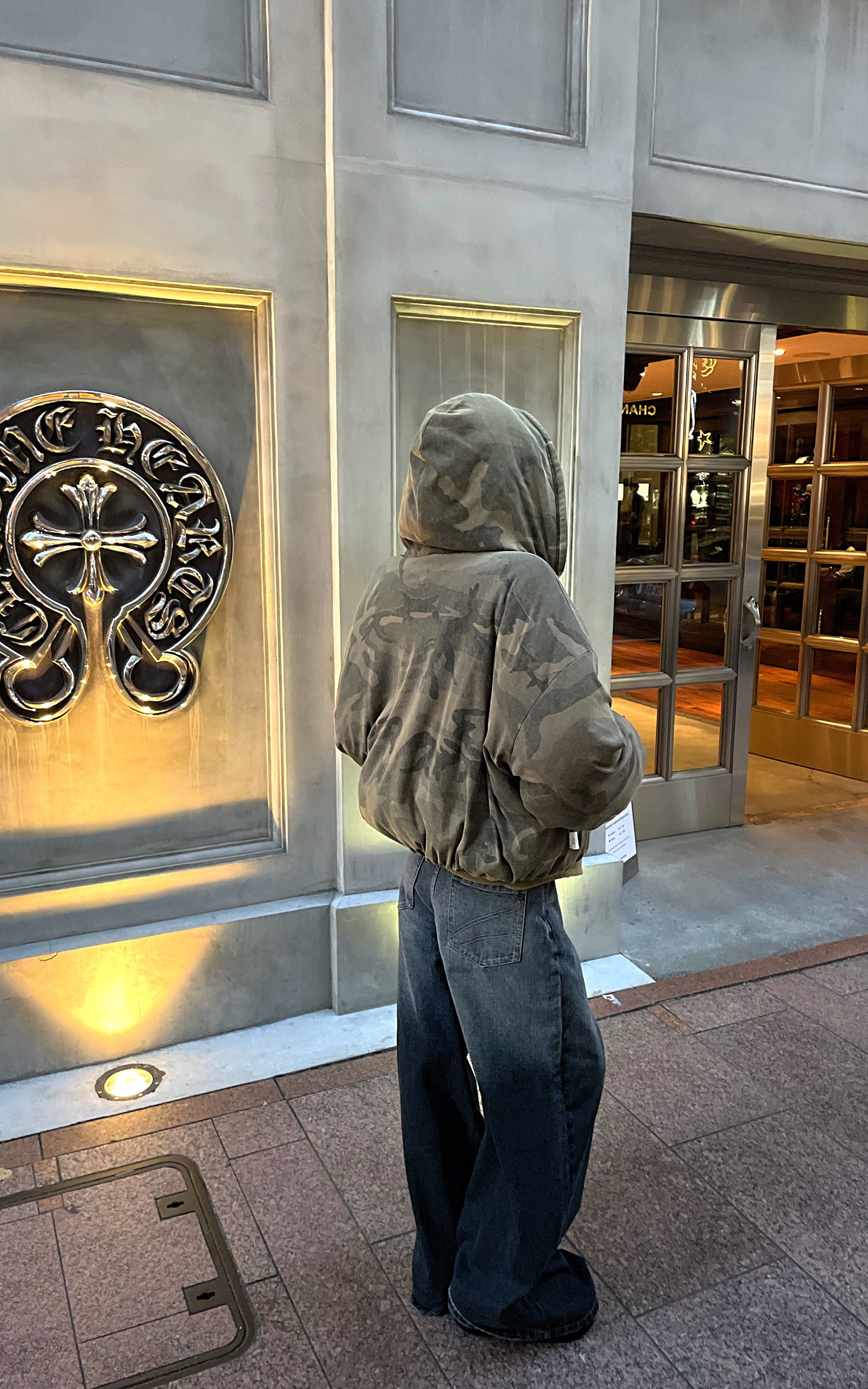 Rase le sol リバーシブルフード付きパファージャケット、迷彩と無地のサイド付き