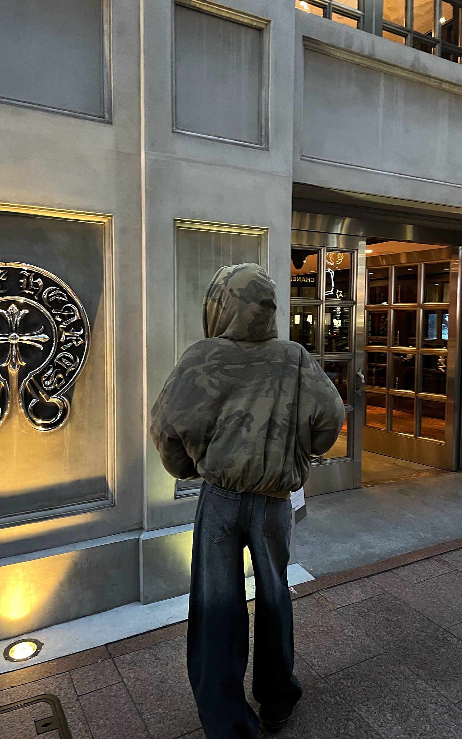 Rase le sol リバーシブルフード付きパファージャケット、迷彩と無地のサイド付き