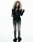 IAMXIAA Faux-Fur Hood Cable Knit Hoodie