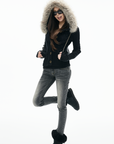 IAMXIAA Faux-Fur Hood Cable Knit Hoodie