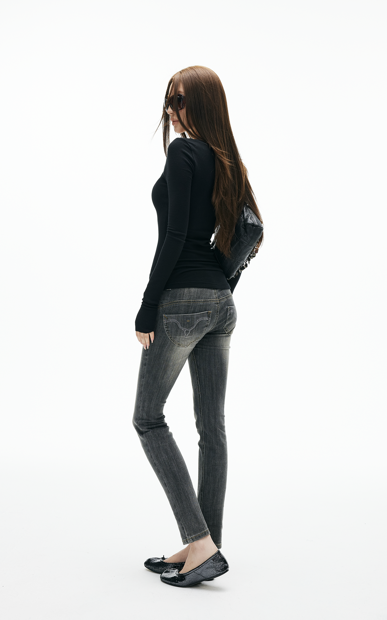 IAMXIAA 薄いスキニーローライズグレーのジーンズ