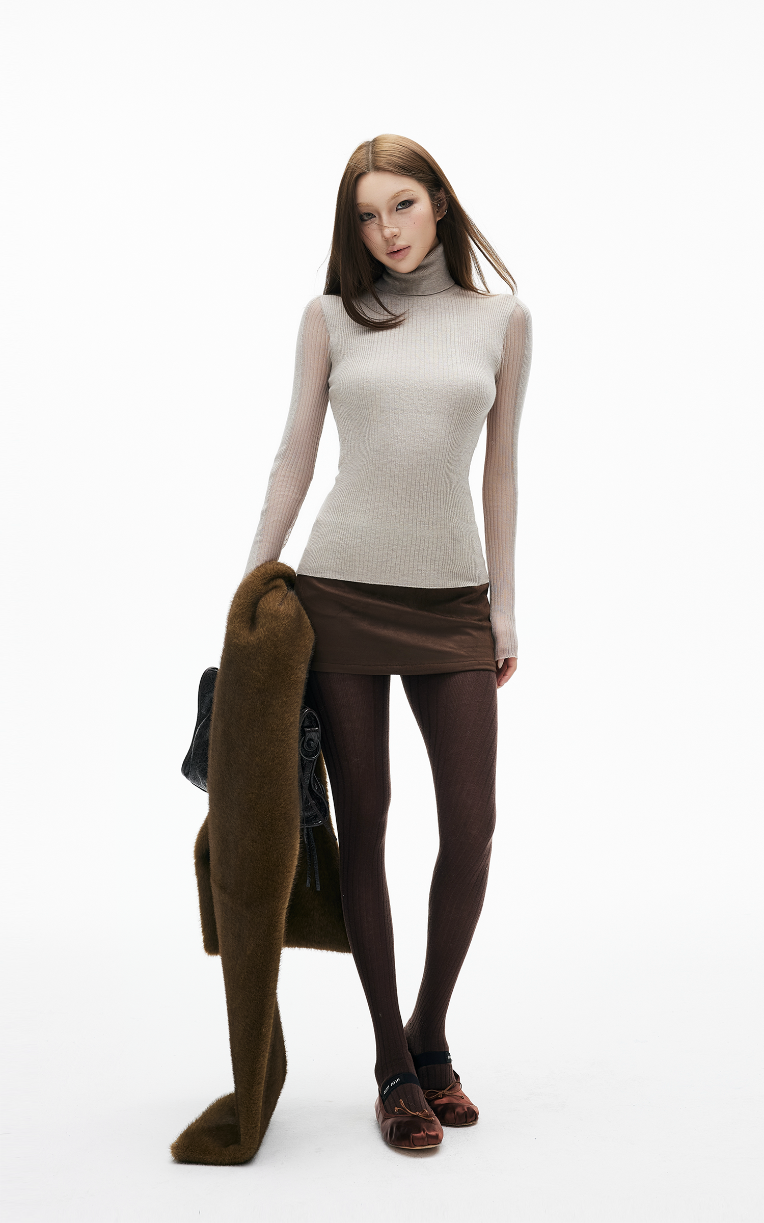 IAMXIAA リブ編みタートルネックニットベーストップ