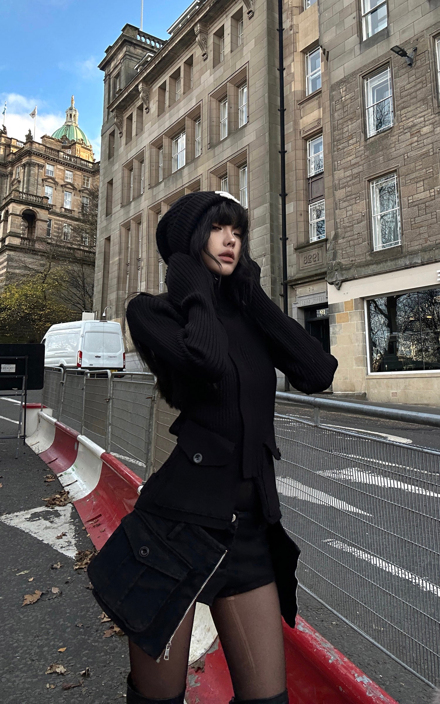 WARDEN EDGE リブ編みハイネックジップニットトップ