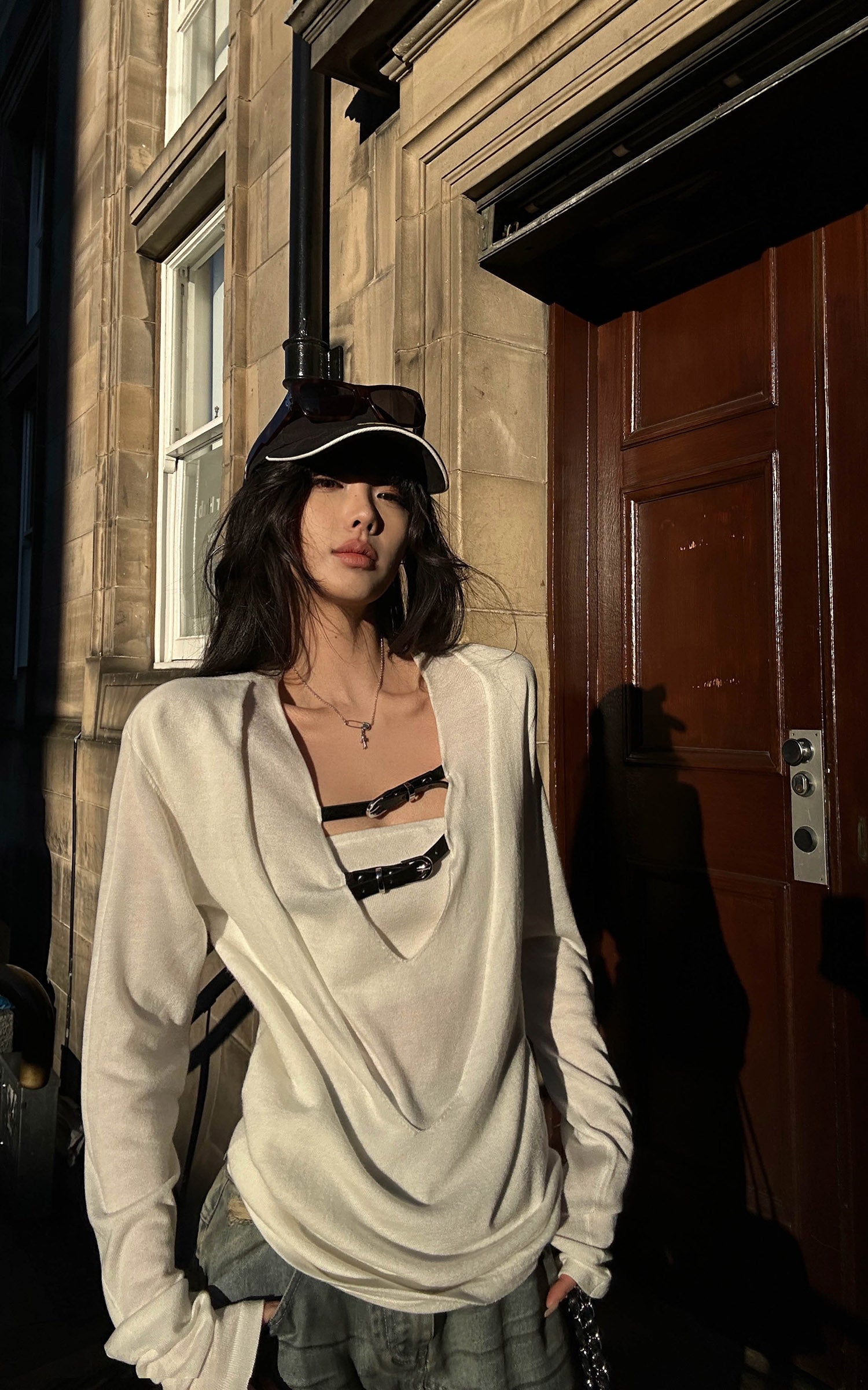 WARDEN EDGE ドレープネックレイヤードTシャツ（インテグレーテッドバンドー付き）