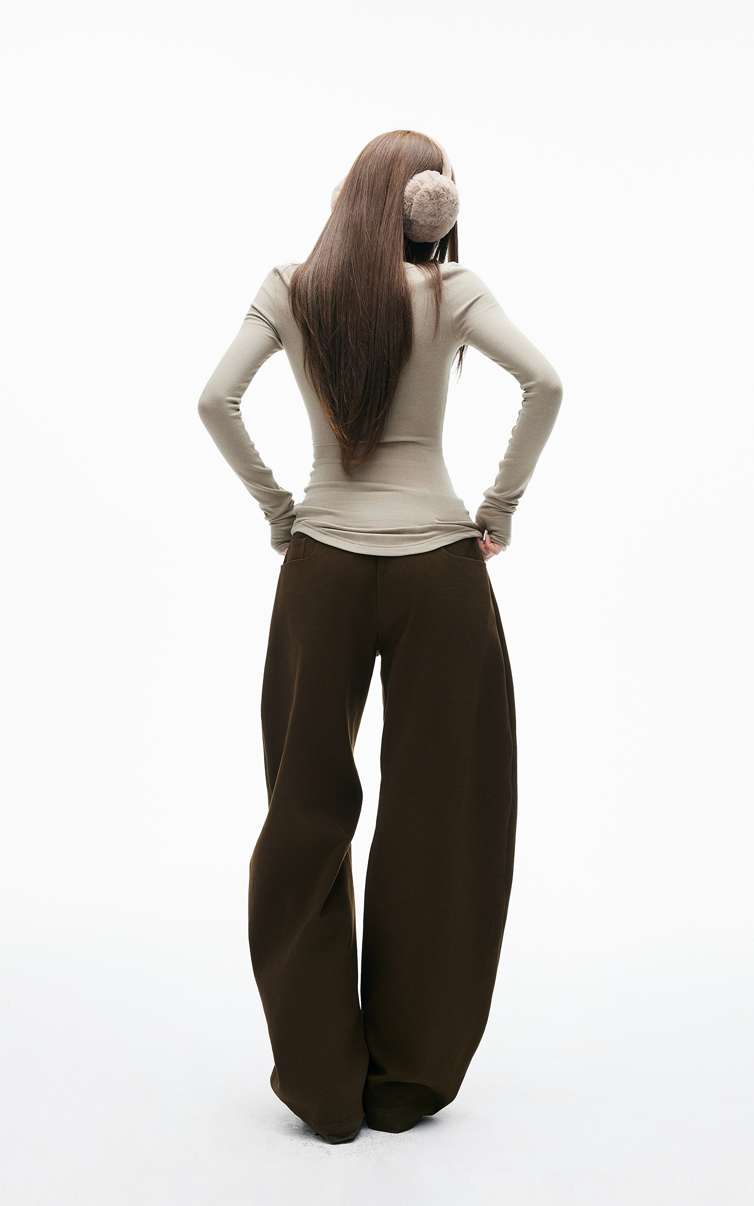 IAMXIAA リラックスワイドレッグカジュアルパンツ