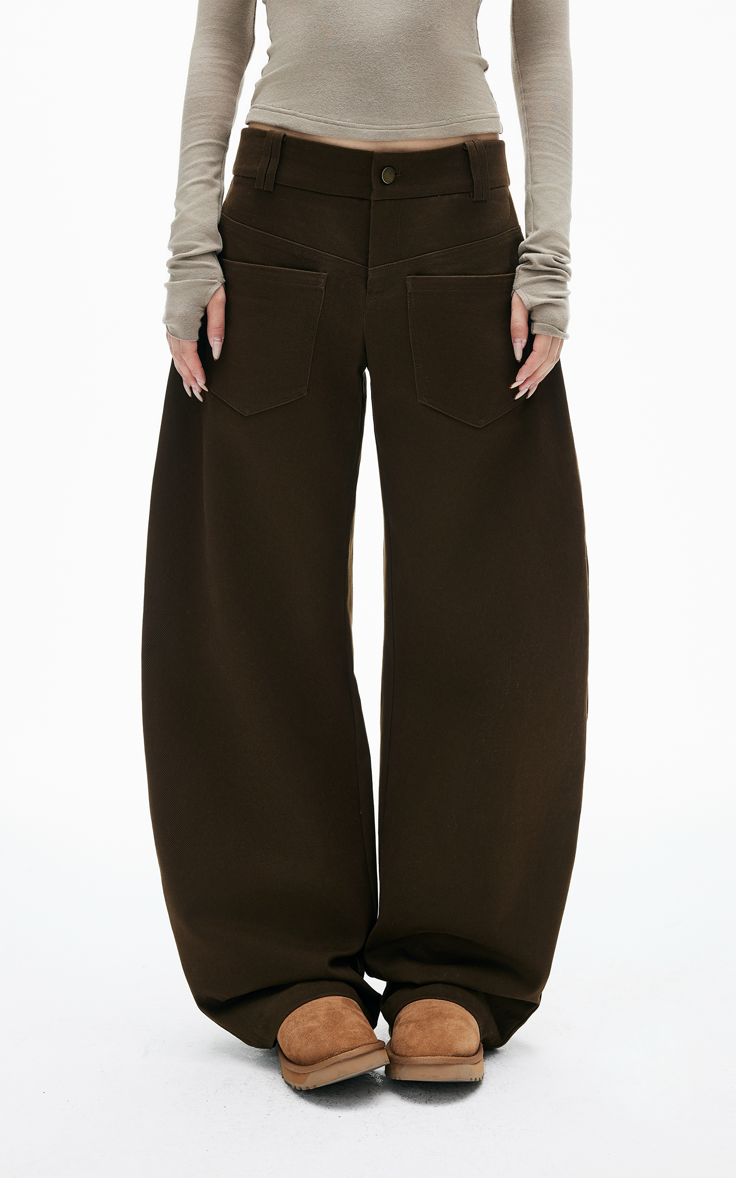 IAMXIAA リラックスワイドレッグカジュアルパンツ