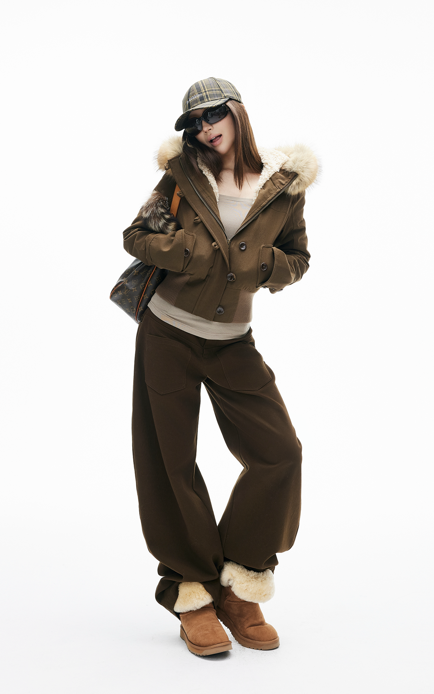 IAMXIAA リラックスワイドレッグカジュアルパンツ