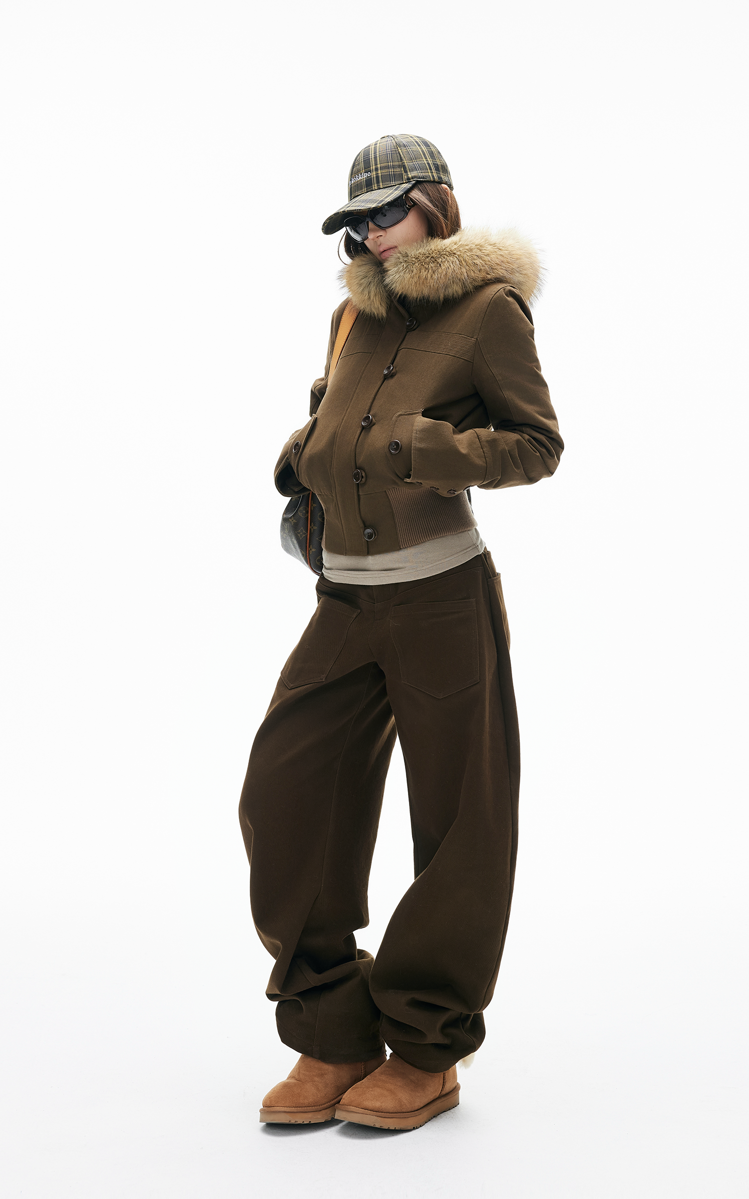 IAMXIAA リラックスワイドレッグカジュアルパンツ