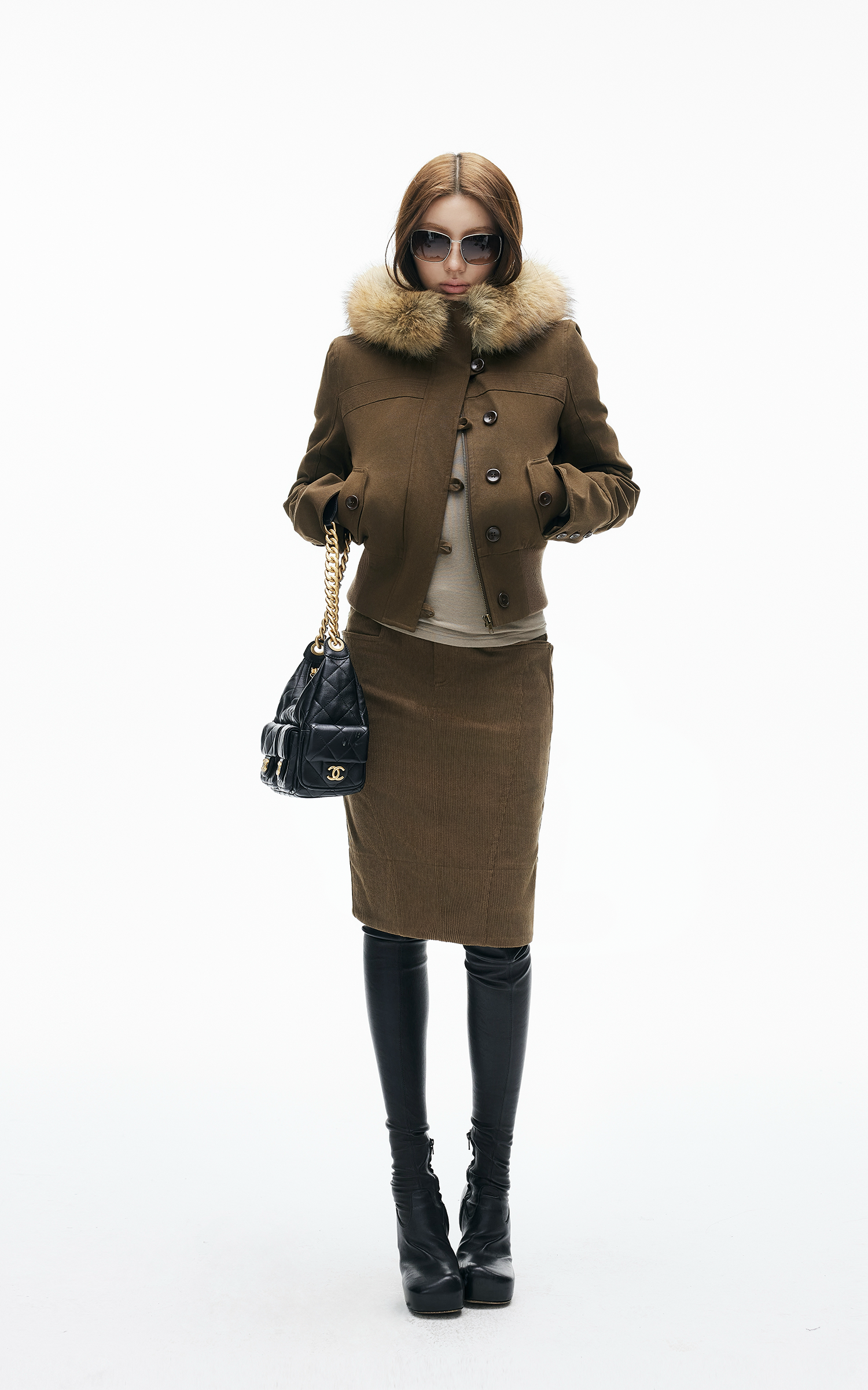 IAMXIAA Faux Fur Hooded Cropped Jacket