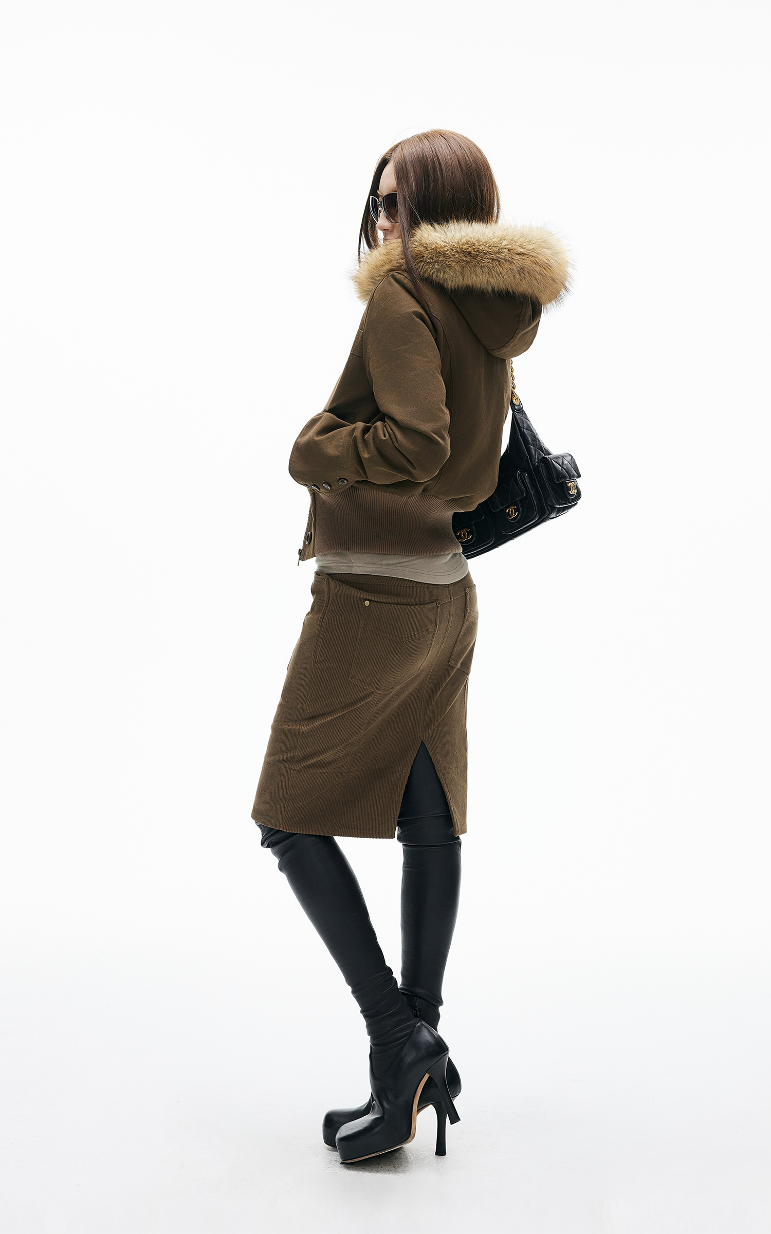 IAMXIAA Faux Fur Hooded Cropped Jacket