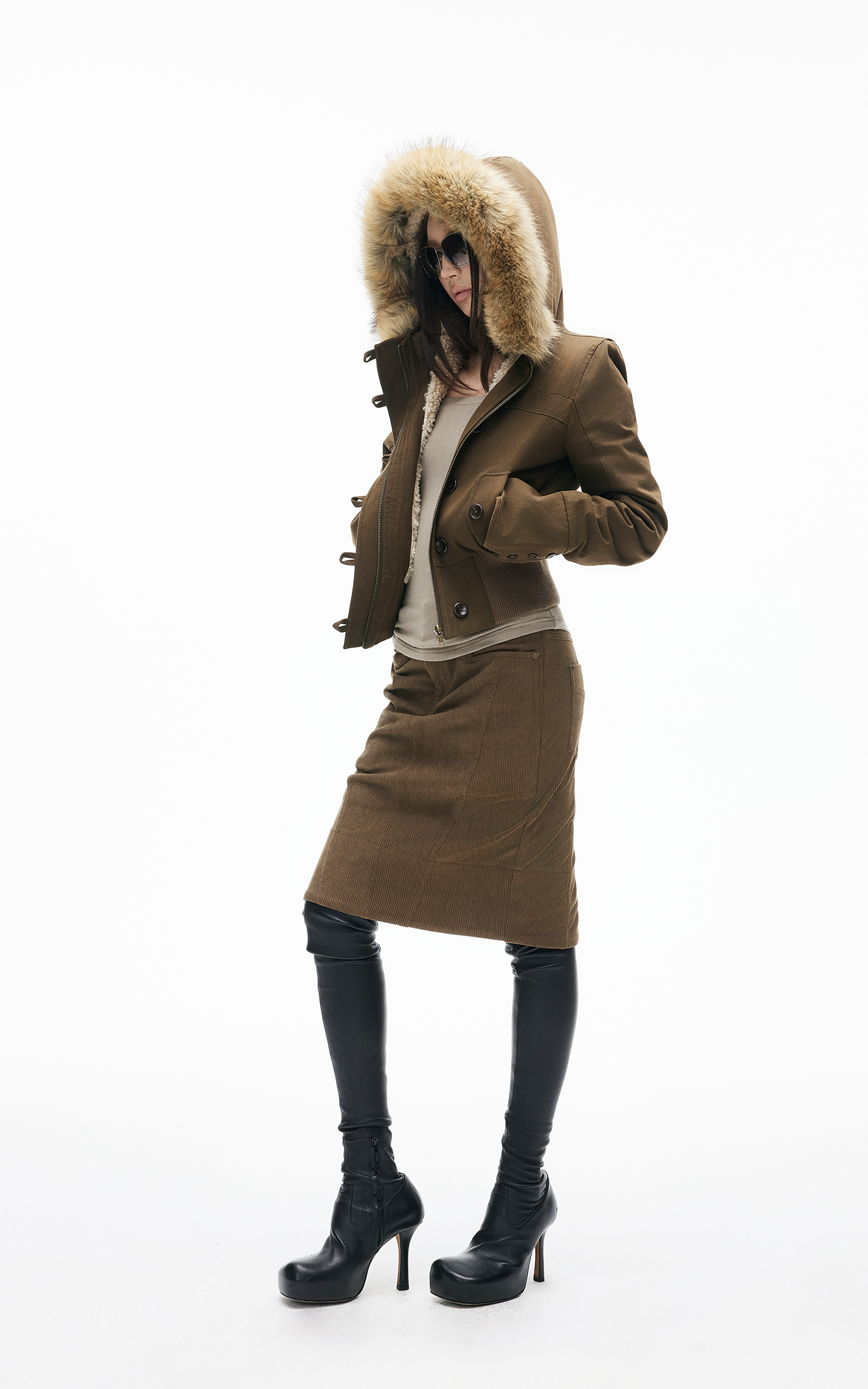 IAMXIAA Faux Fur Hooded Cropped Jacket