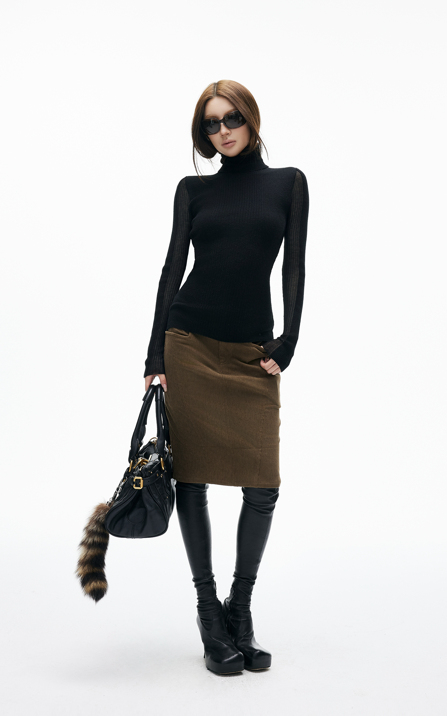 IAMXIAA リブ編みタートルネックニットベーストップ