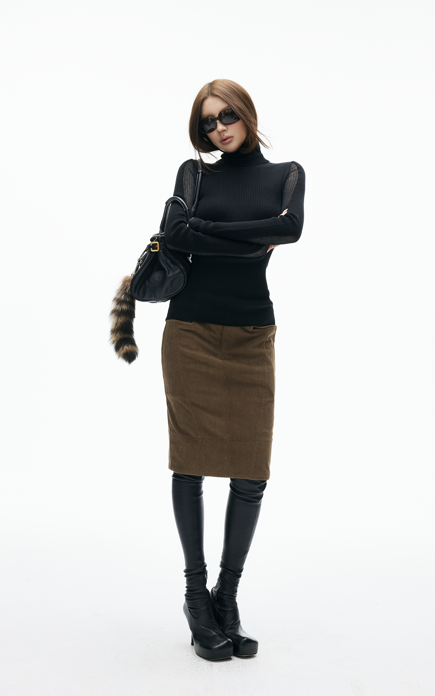 IAMXIAA リブ編みタートルネックニットベーストップ