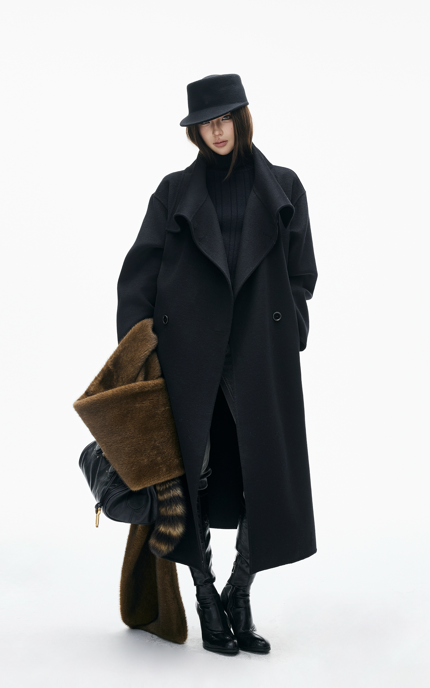 IAMXIAA Asymmetrical Collar Long Coat
