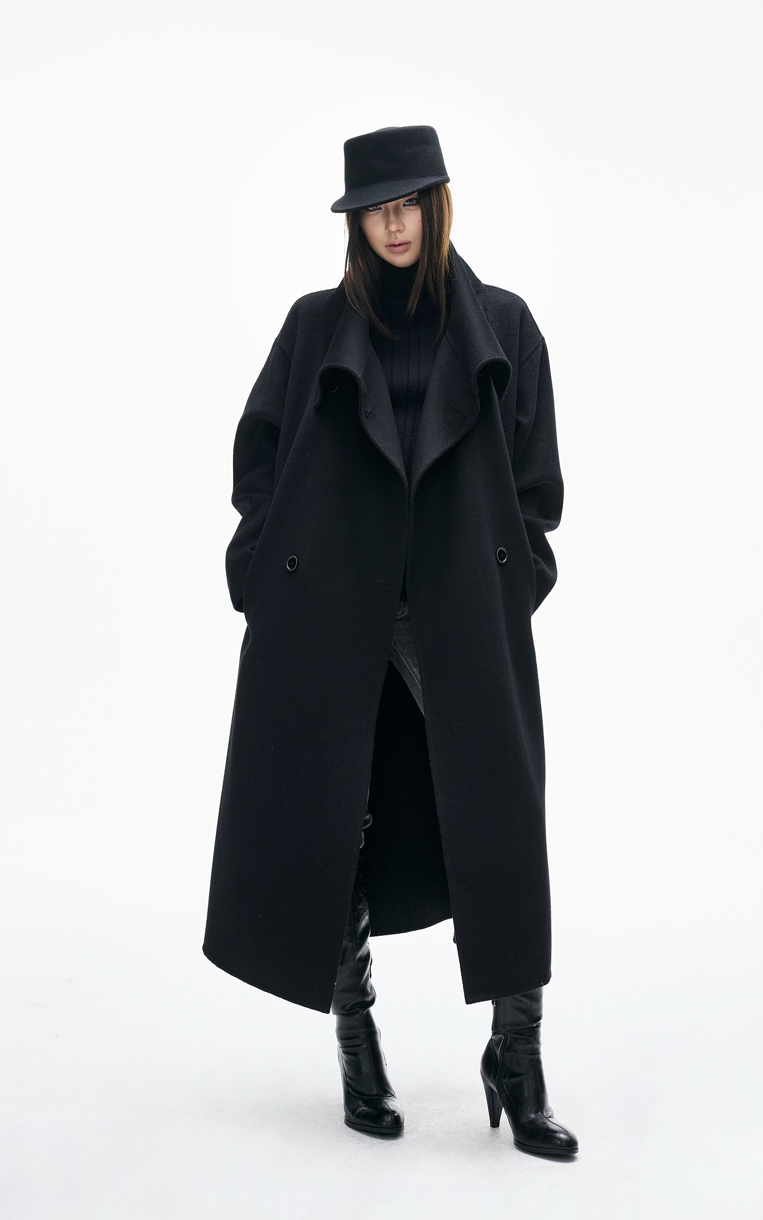 IAMXIAA Asymmetrical Collar Long Coat