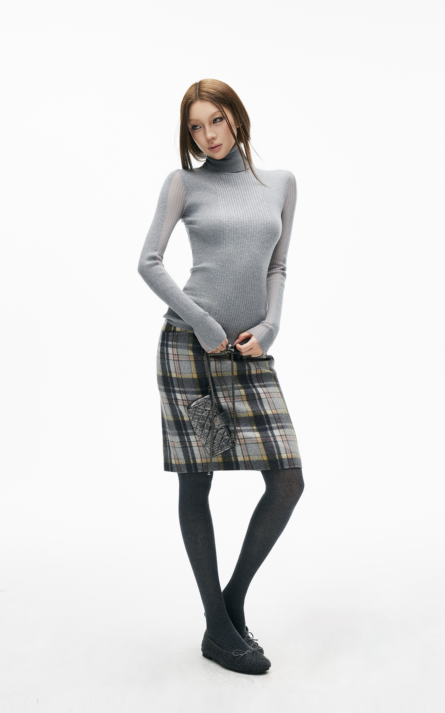 IAMXIAA リブ編みタートルネックニットベーストップ