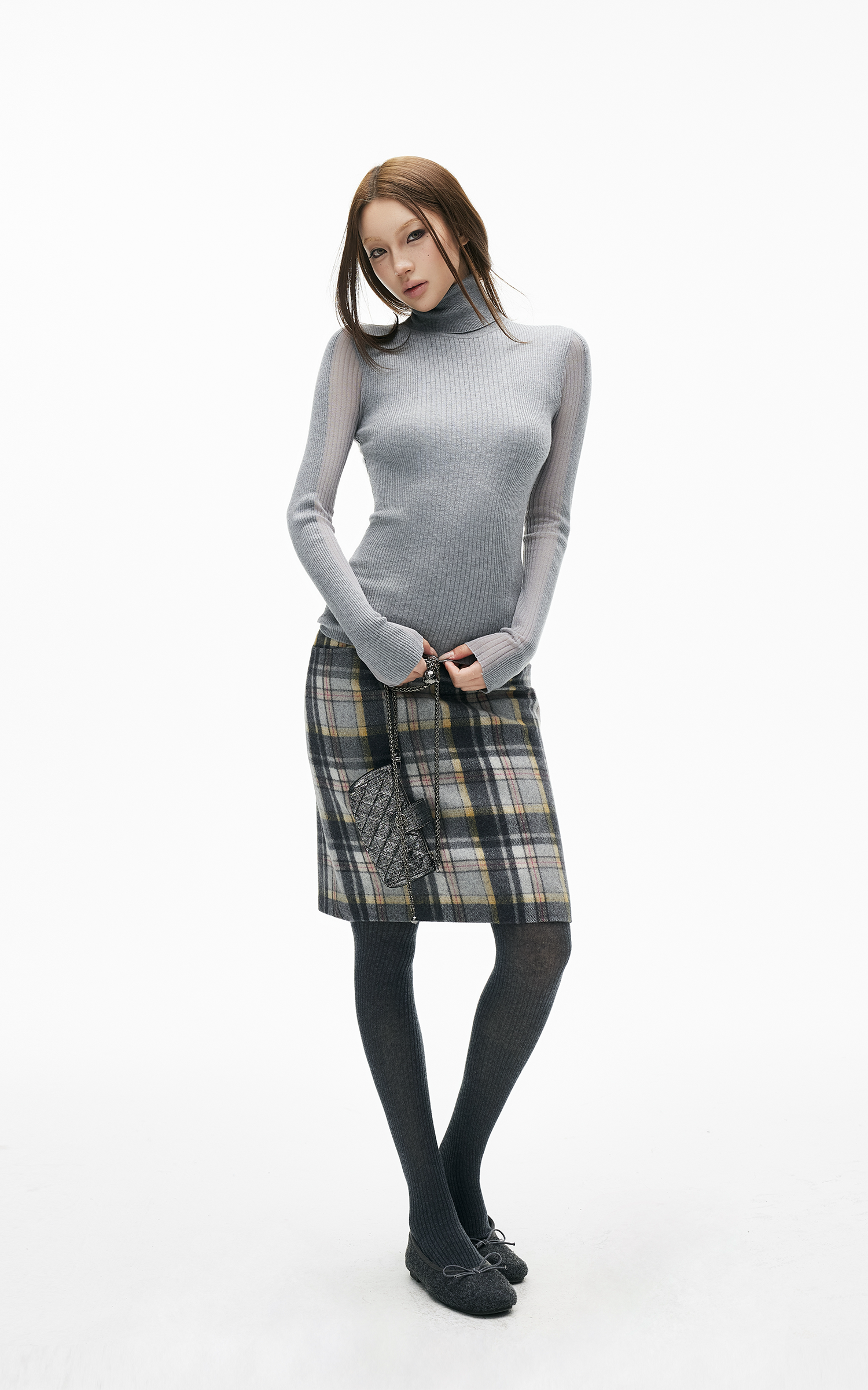 IAMXIAA リブ編みタートルネックニットベーストップ