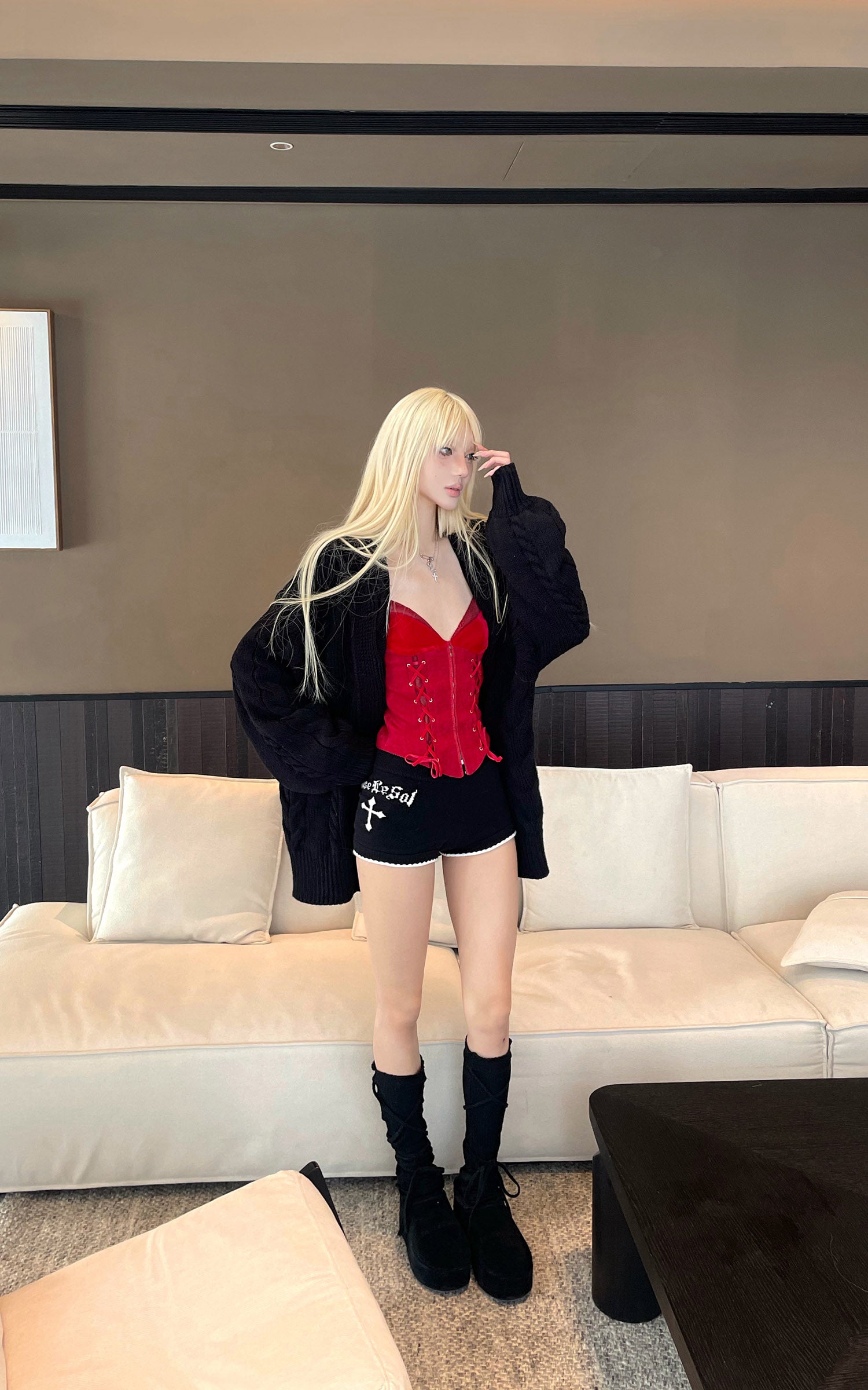 Rase le sol サイドレースアップディテール付きベルベットコルセットキャミソール