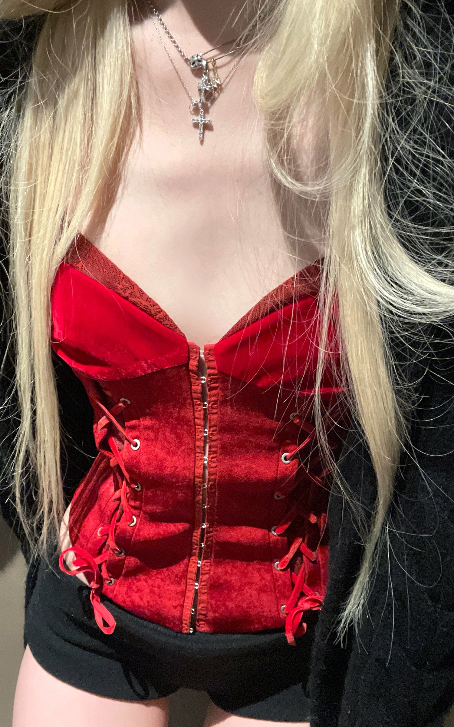 Rase le sol サイドレースアップディテール付きベルベットコルセットキャミソール