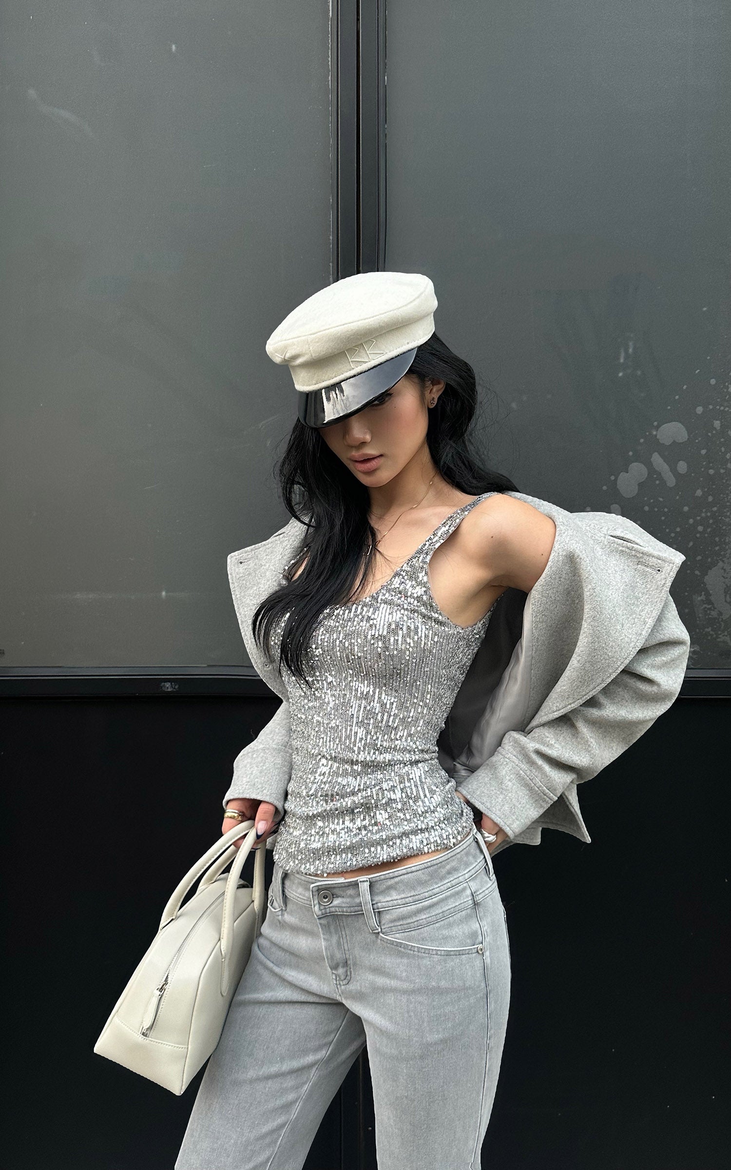 ROVENTE Sequin Fitted Tank Top