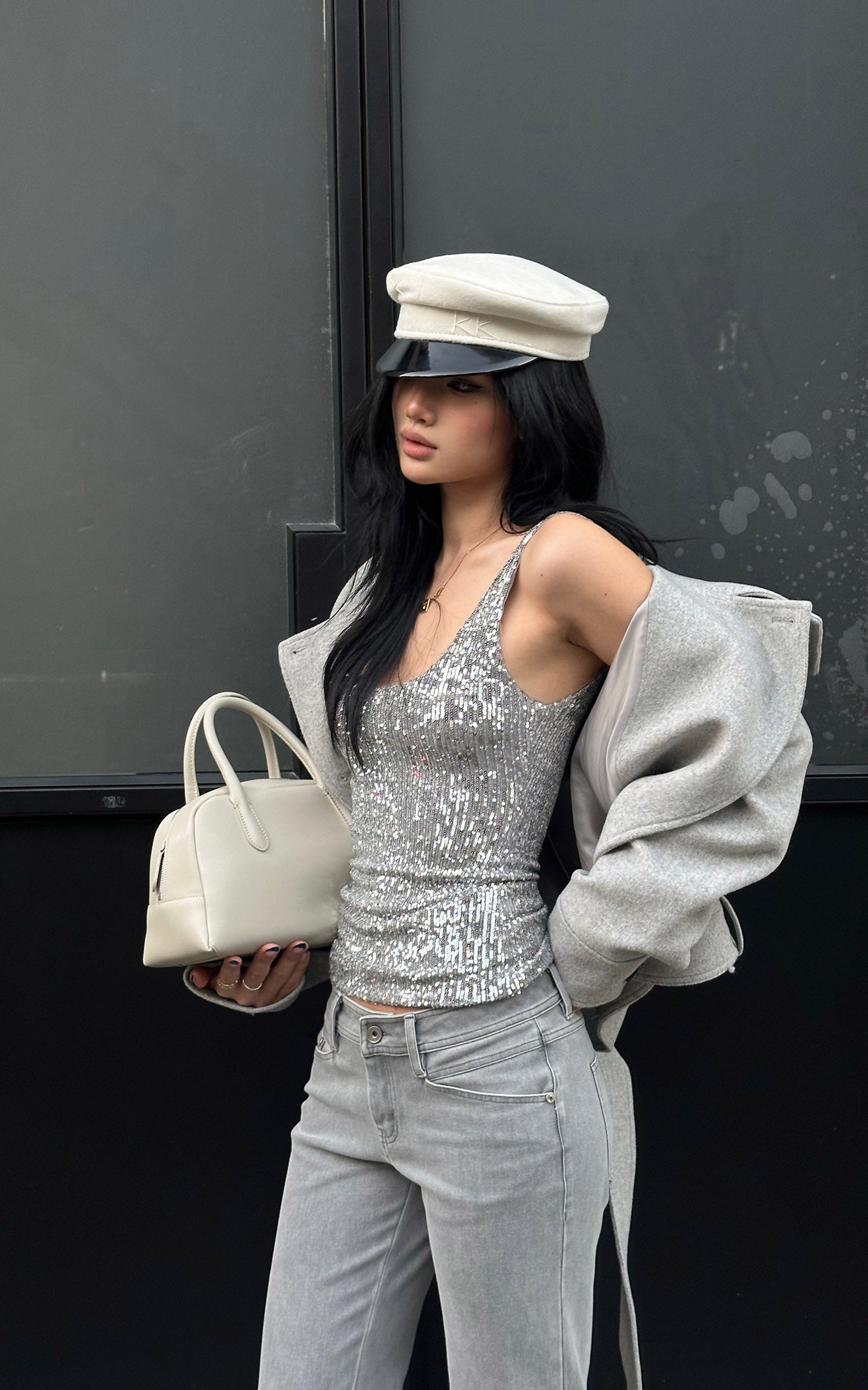 ROVENTE Sequin Fitted Tank Top