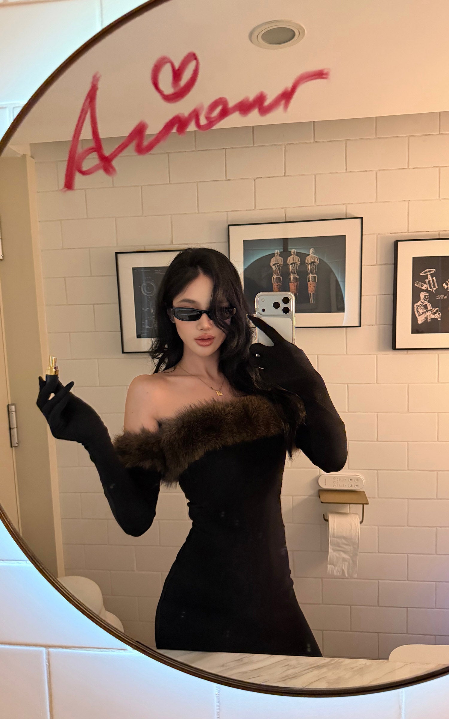 ROVENTE Faux Fur Off-Shoulder Long Dress