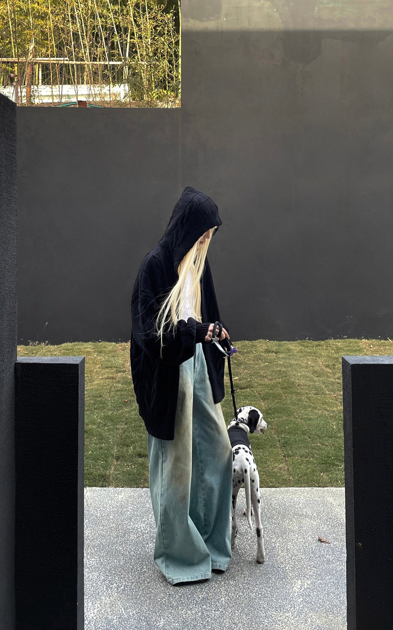 Rase le sol オーバーサイズケーブルニットフーディーカーディガン