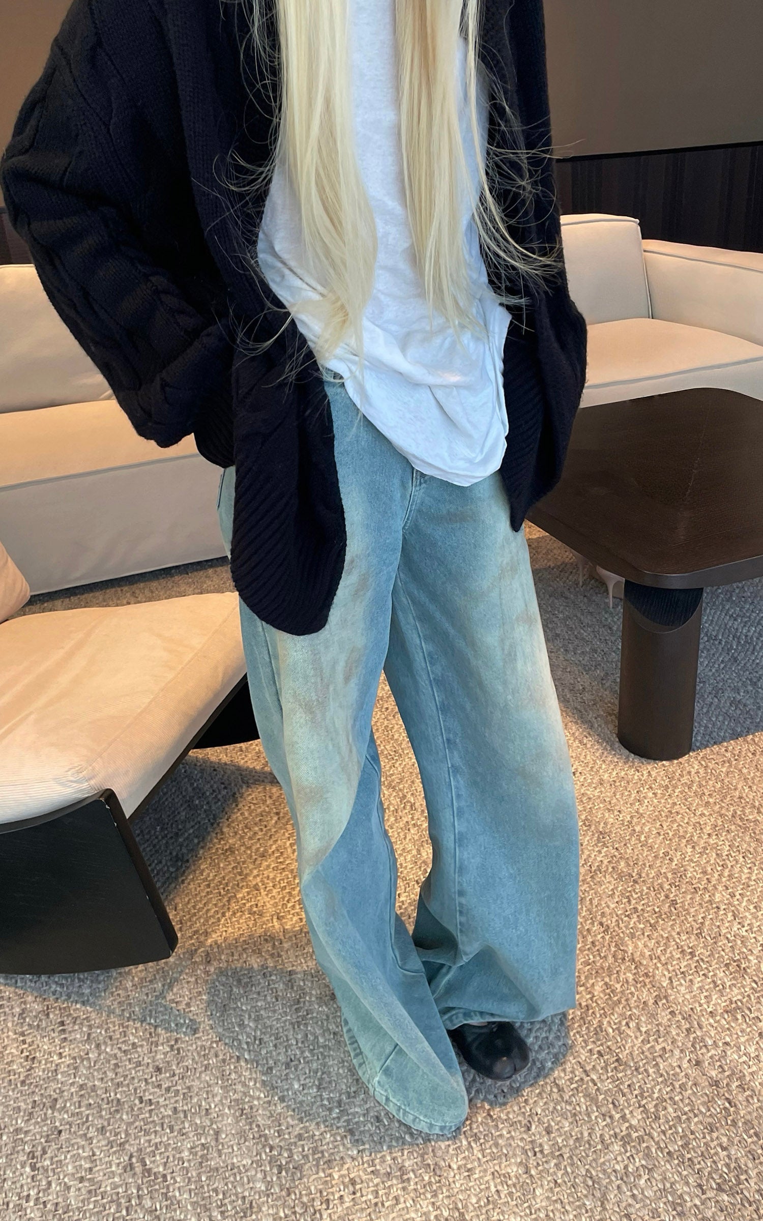 Rase le sol オーバーサイズケーブルニットフーディーカーディガン