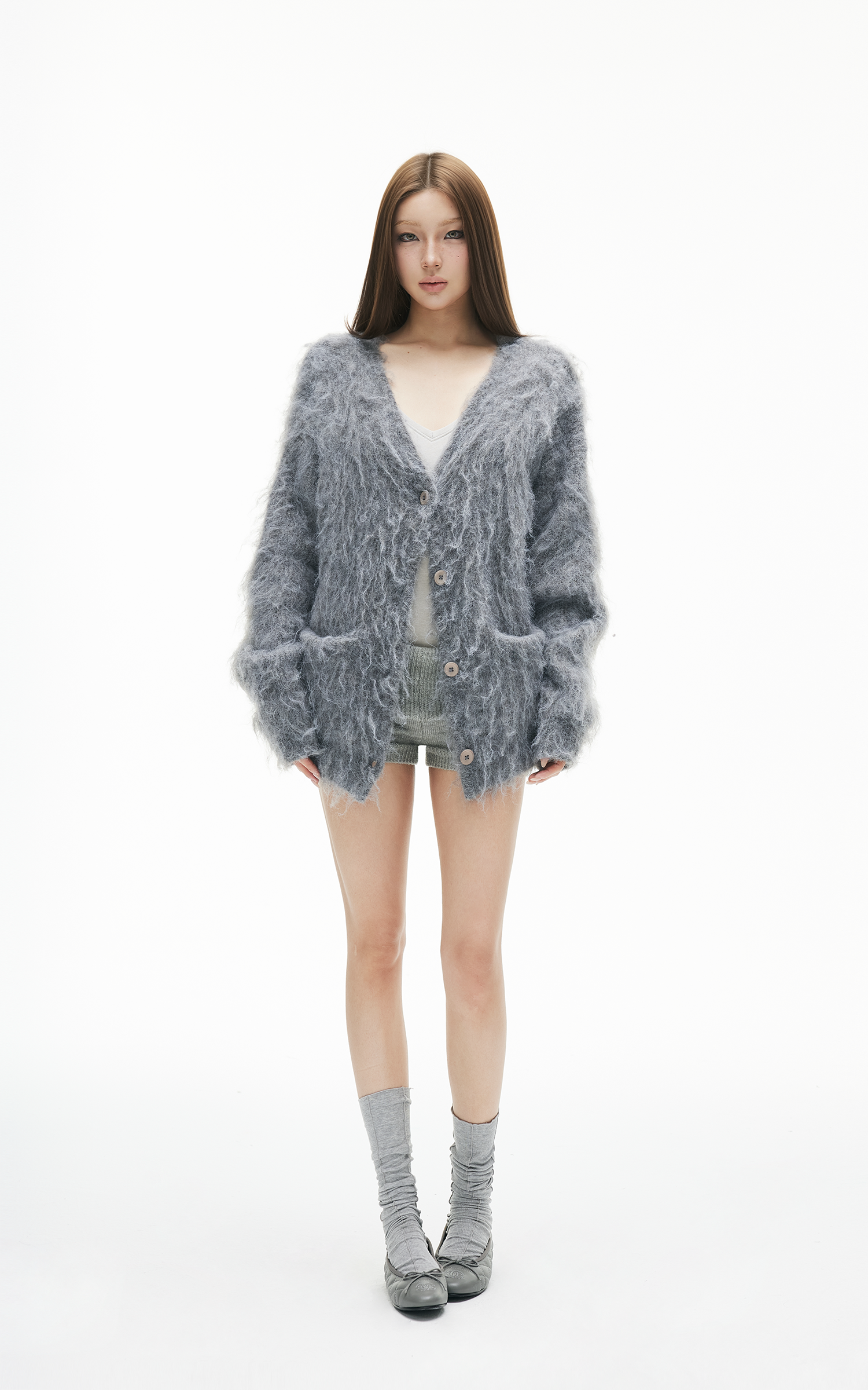 IAMXIAA フワフワニットボタンアップカーディガン