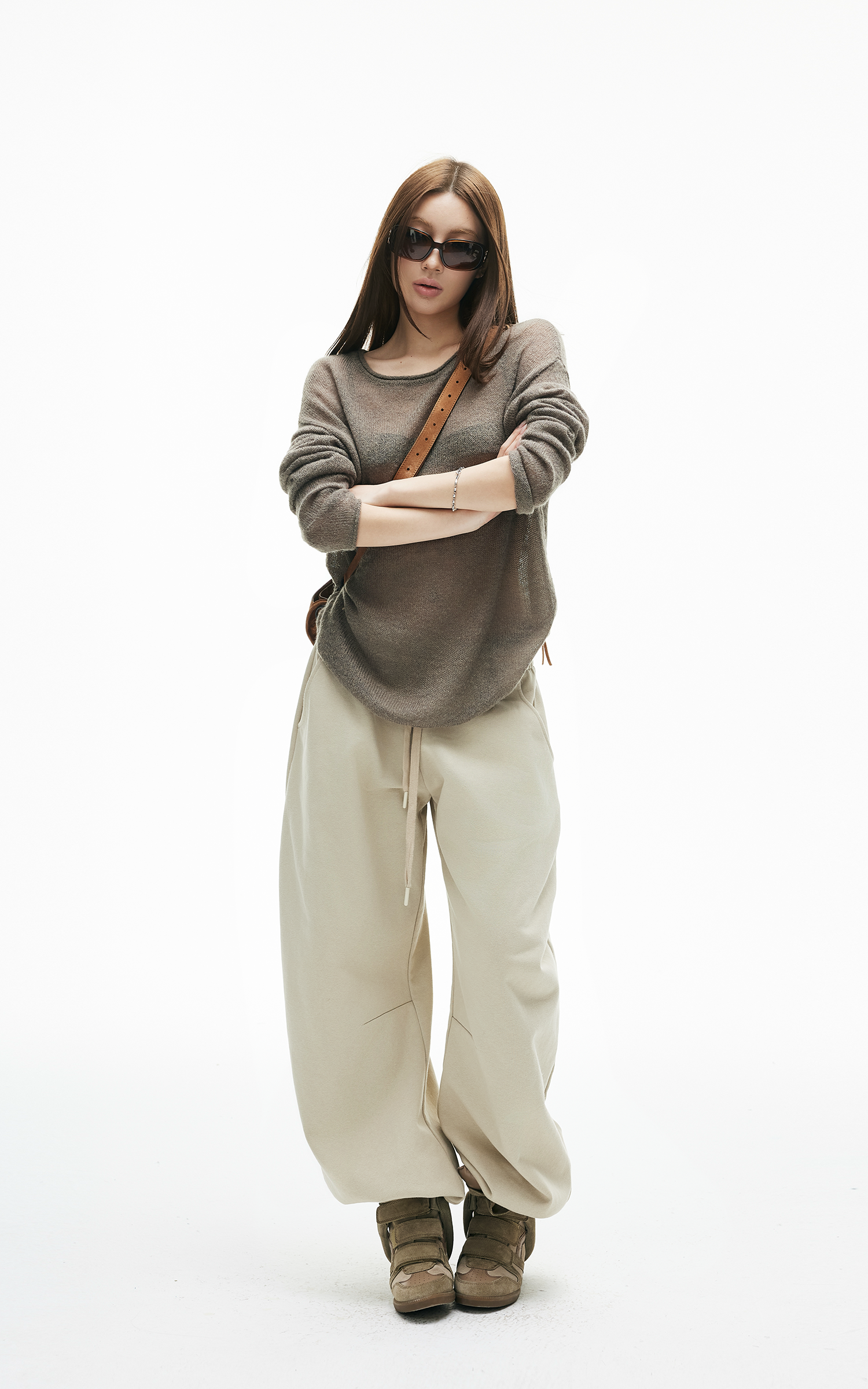 IAMXIAA シアー ルーズフィット ニット ロングスリーブ トップ