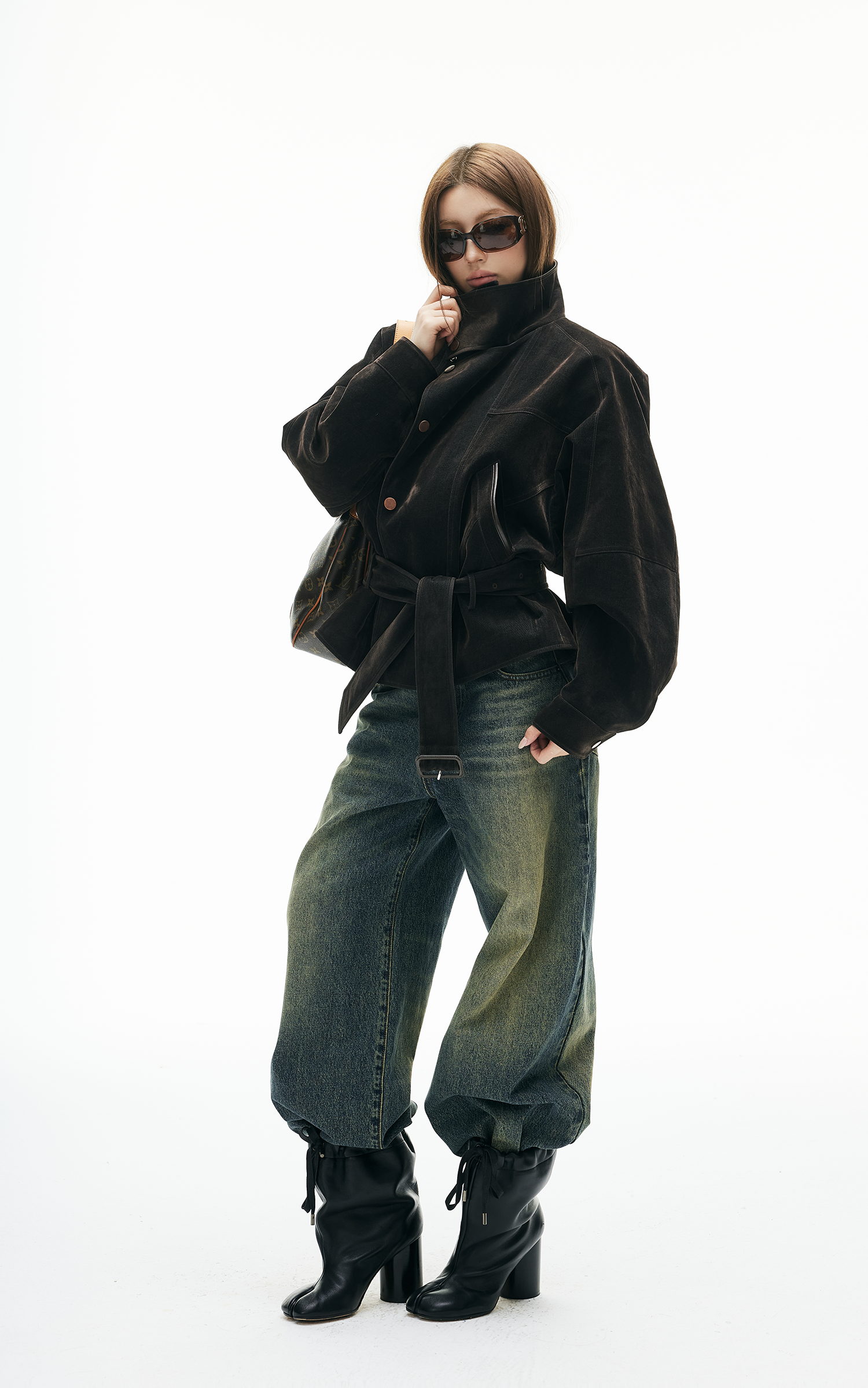 IAMXIAA Flocked Denim Belted Jacket