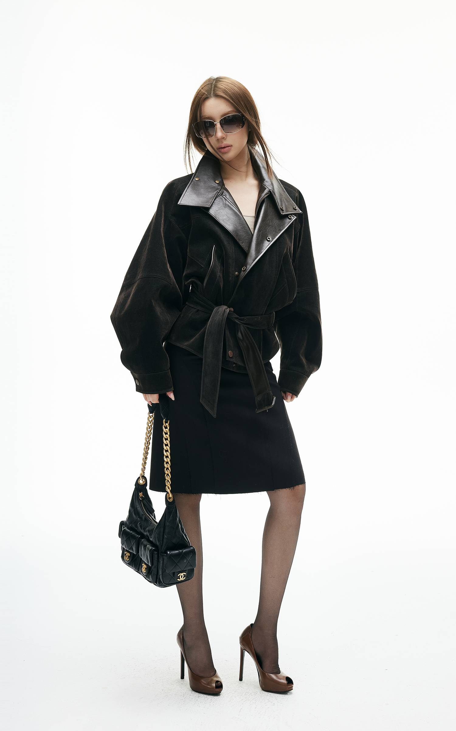 IAMXIAA スカルプテッドハイウエストミディスカート